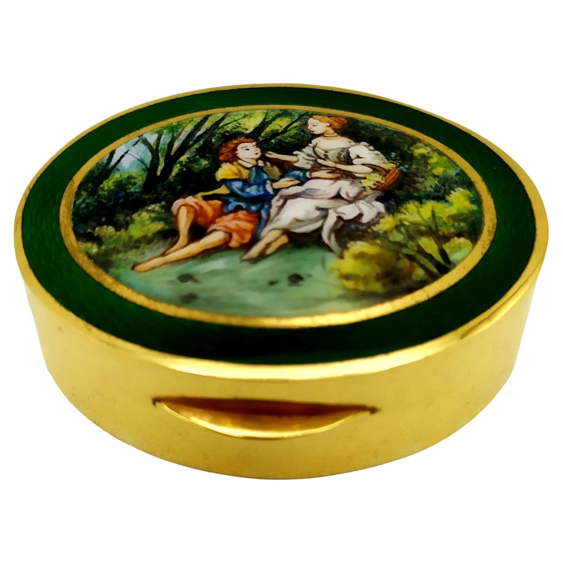 Boîte à pilules en argent et émail Miniature style Louis XVI Salimbeni en vente