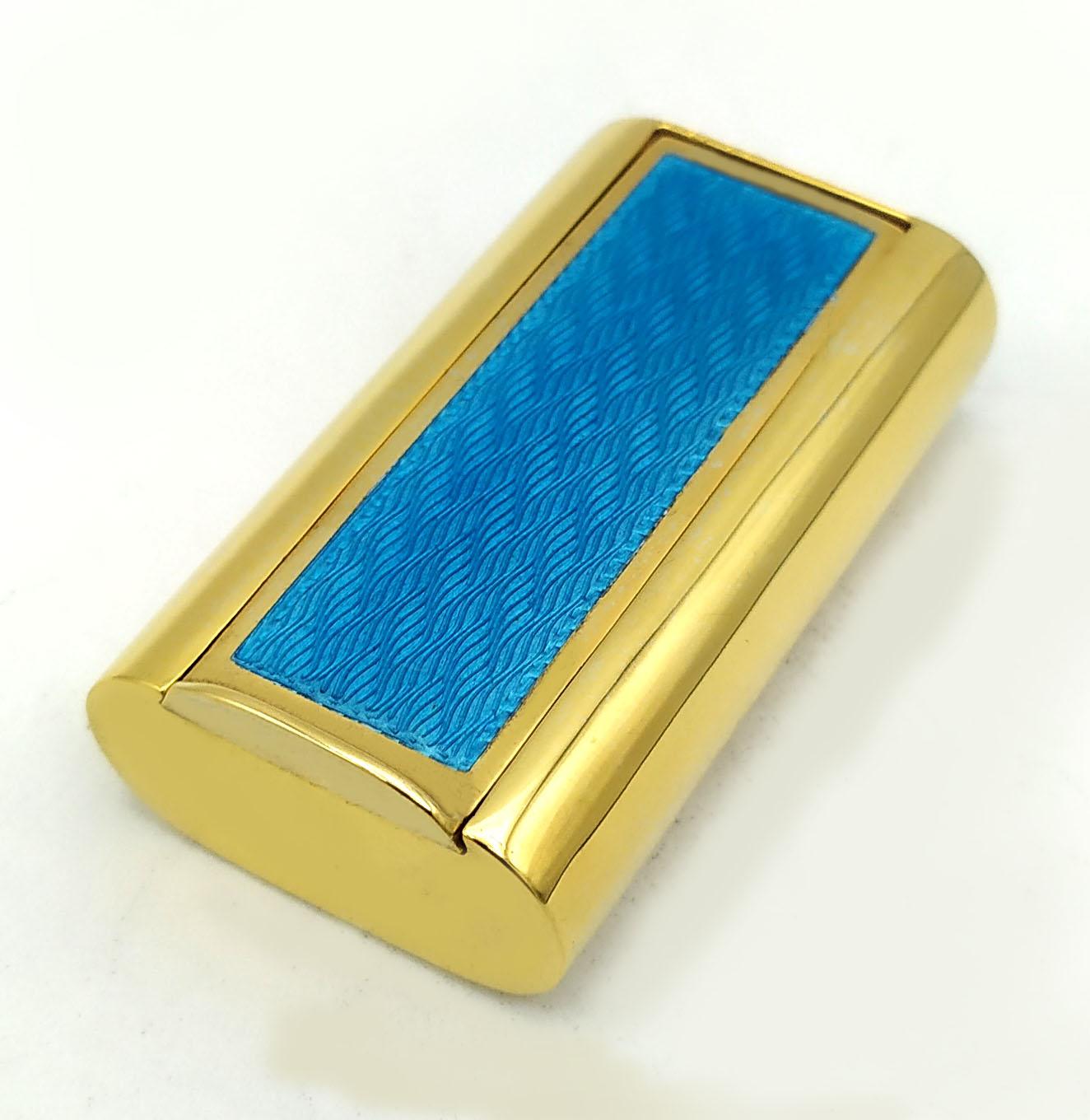 Italian Pill Box Silver Sterling light blue Enamel sliding lid for sweetener Salimbeni For Sale