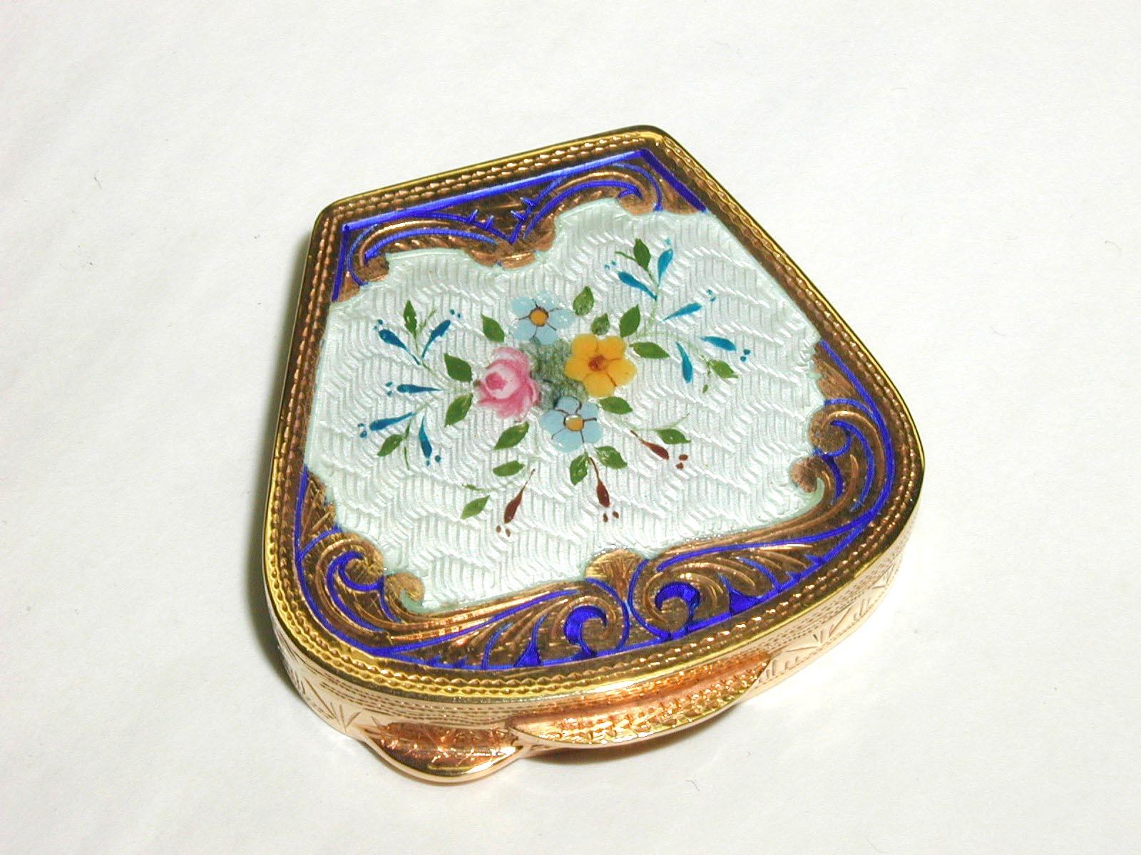 Portapillole in argento Sterling Art Nouveau con miniatura floreale Salimbeni In condizioni ottime in vendita a Firenze, FI