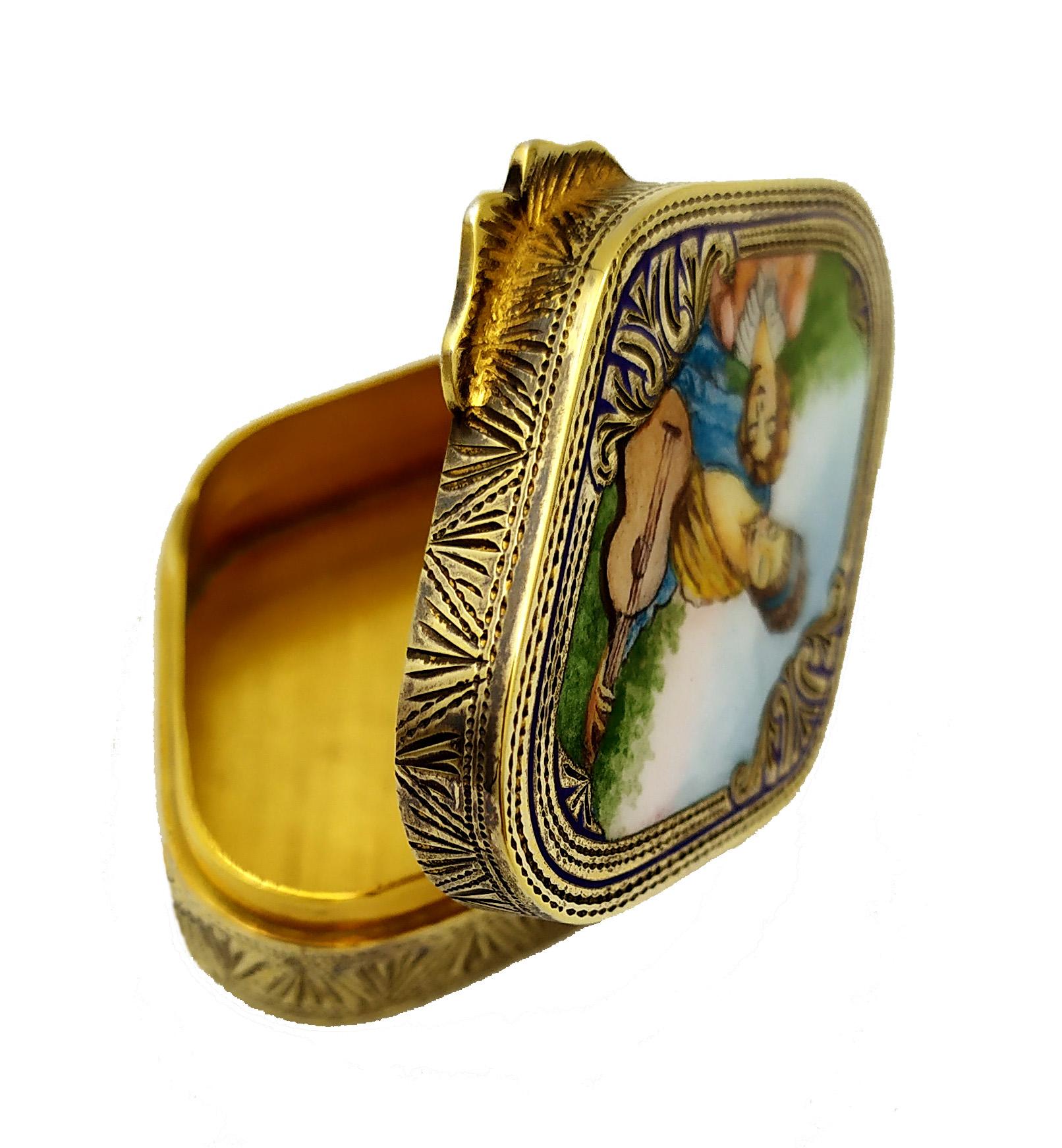 Italian Pill Box Sterling Silver Hand Painted Miniature Enamel on Guillochè Salimbeni For Sale