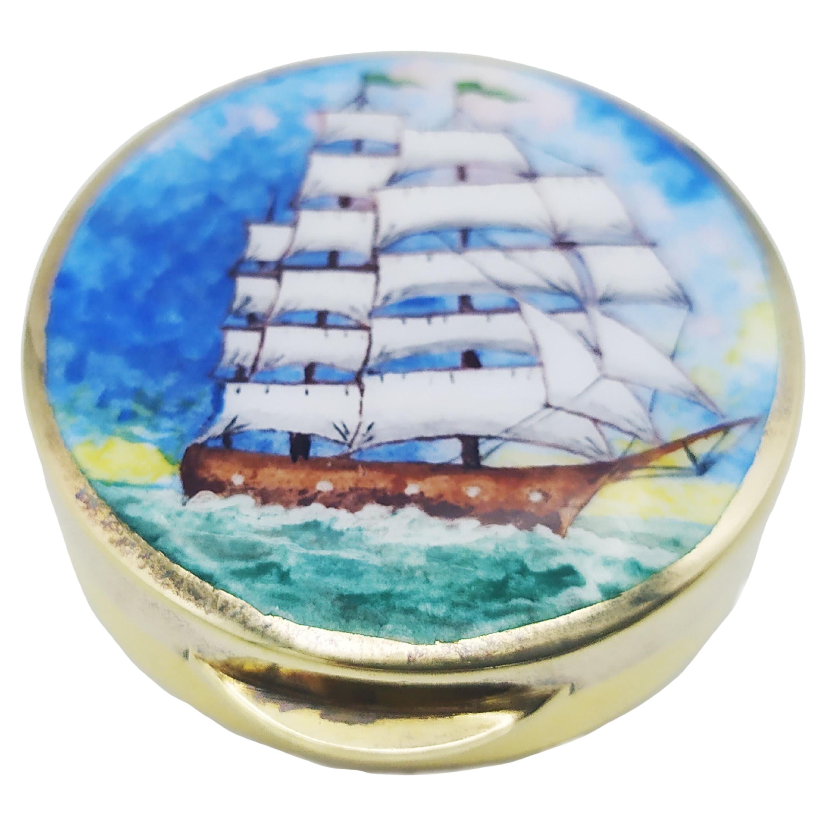 Pastillero Plata de Ley con Velero Pintado a Mano con Esmalte Cocido