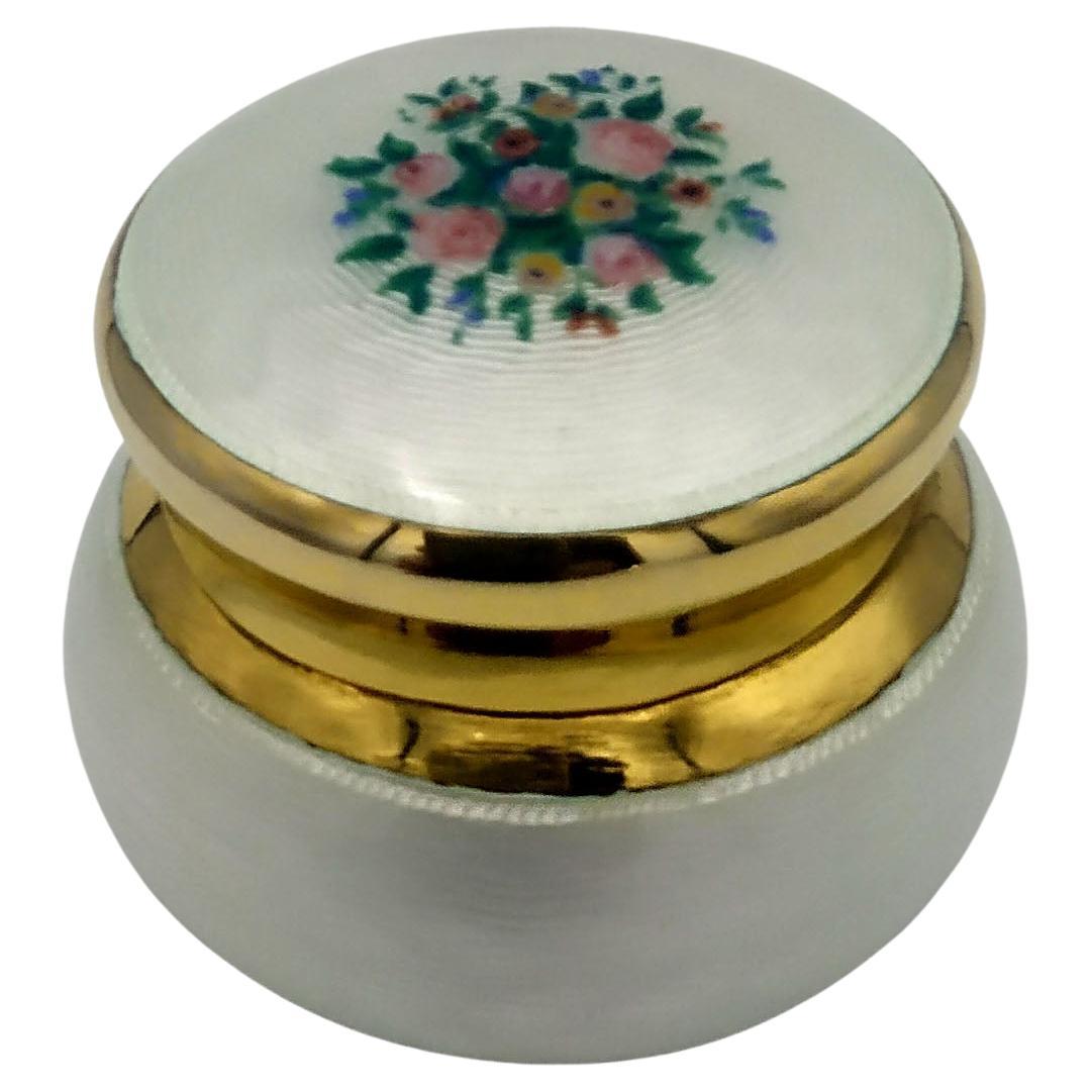 Pill Box White Enamel Art Nouveau style Sterling Silver Salimbeni  For Sale