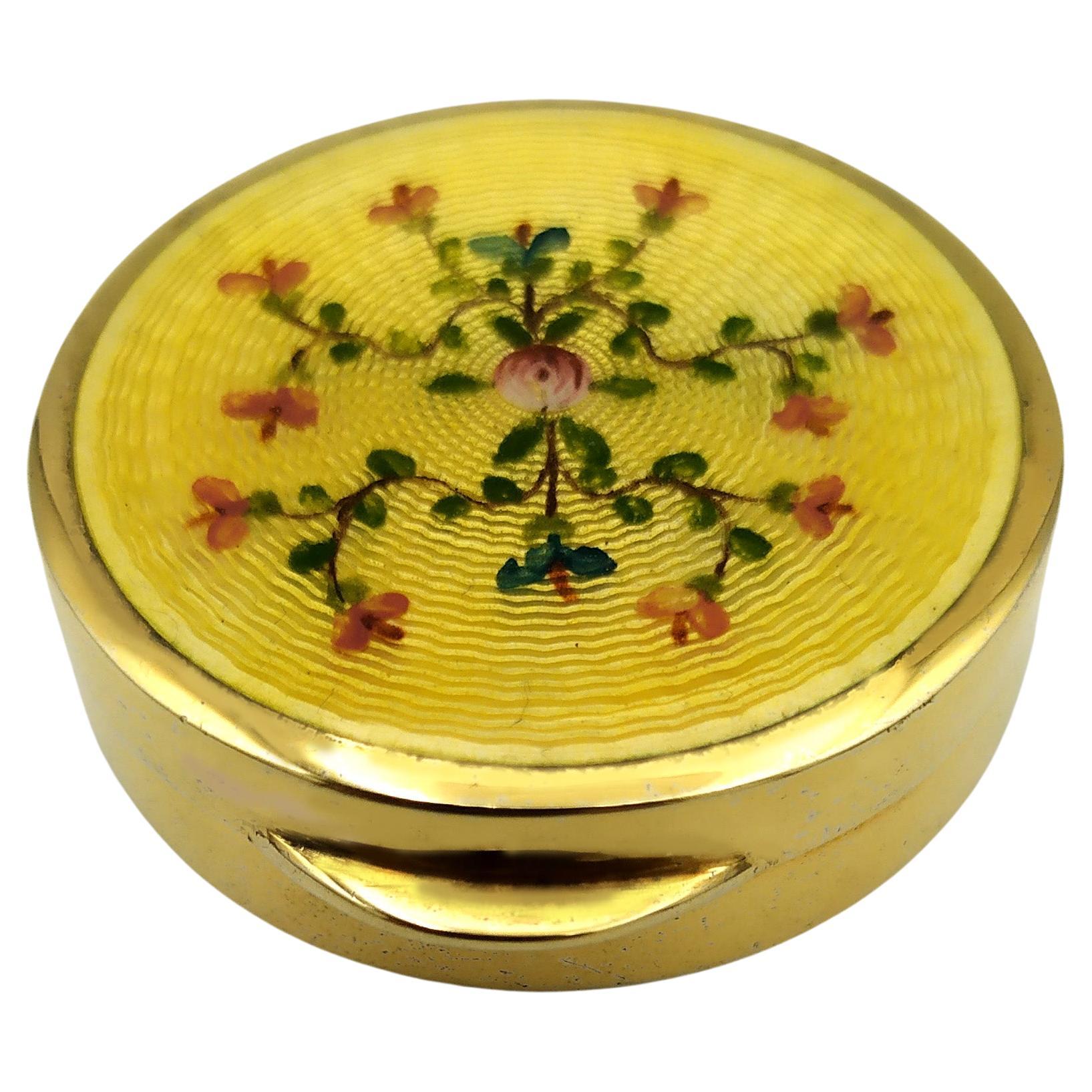 Pillendose Gelbe florale Miniatur im Jugendstil Sterling Silber Salimbeni