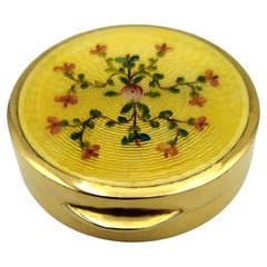 Vintage Pill Box Yellow floral miniature in Art Nouveau style Sterling Silver Salimbeni