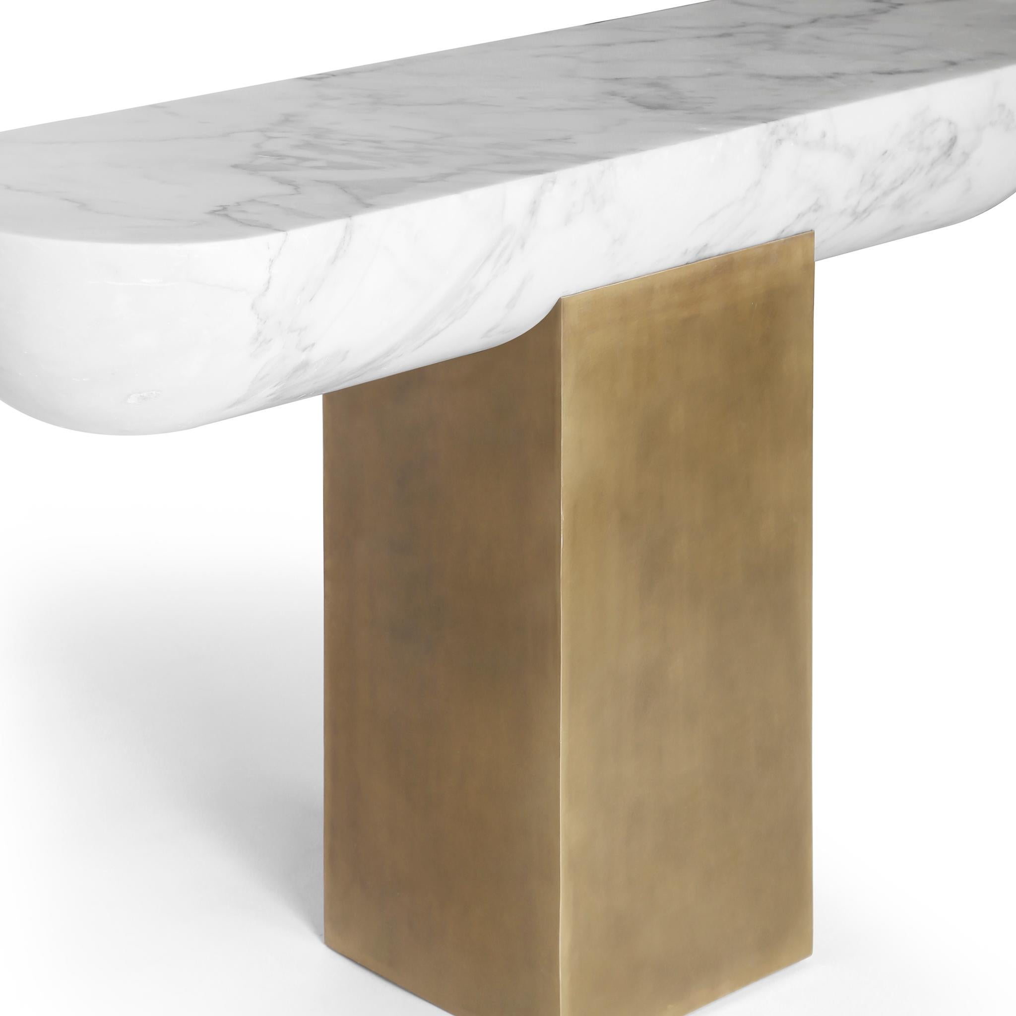 Pill Console Table in Italian Marble and Brass For Sale 2