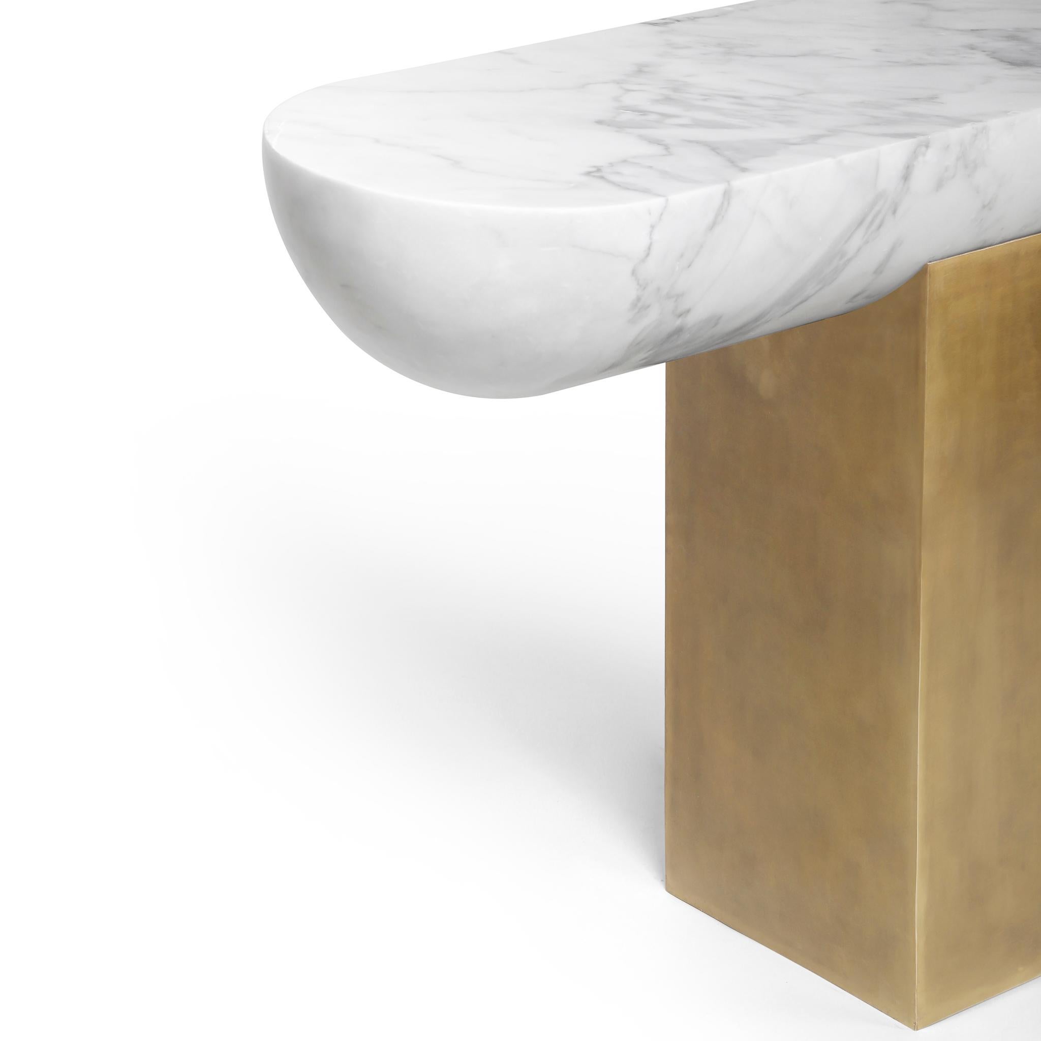 Pill Console Table in Italian Marble and Brass For Sale 3