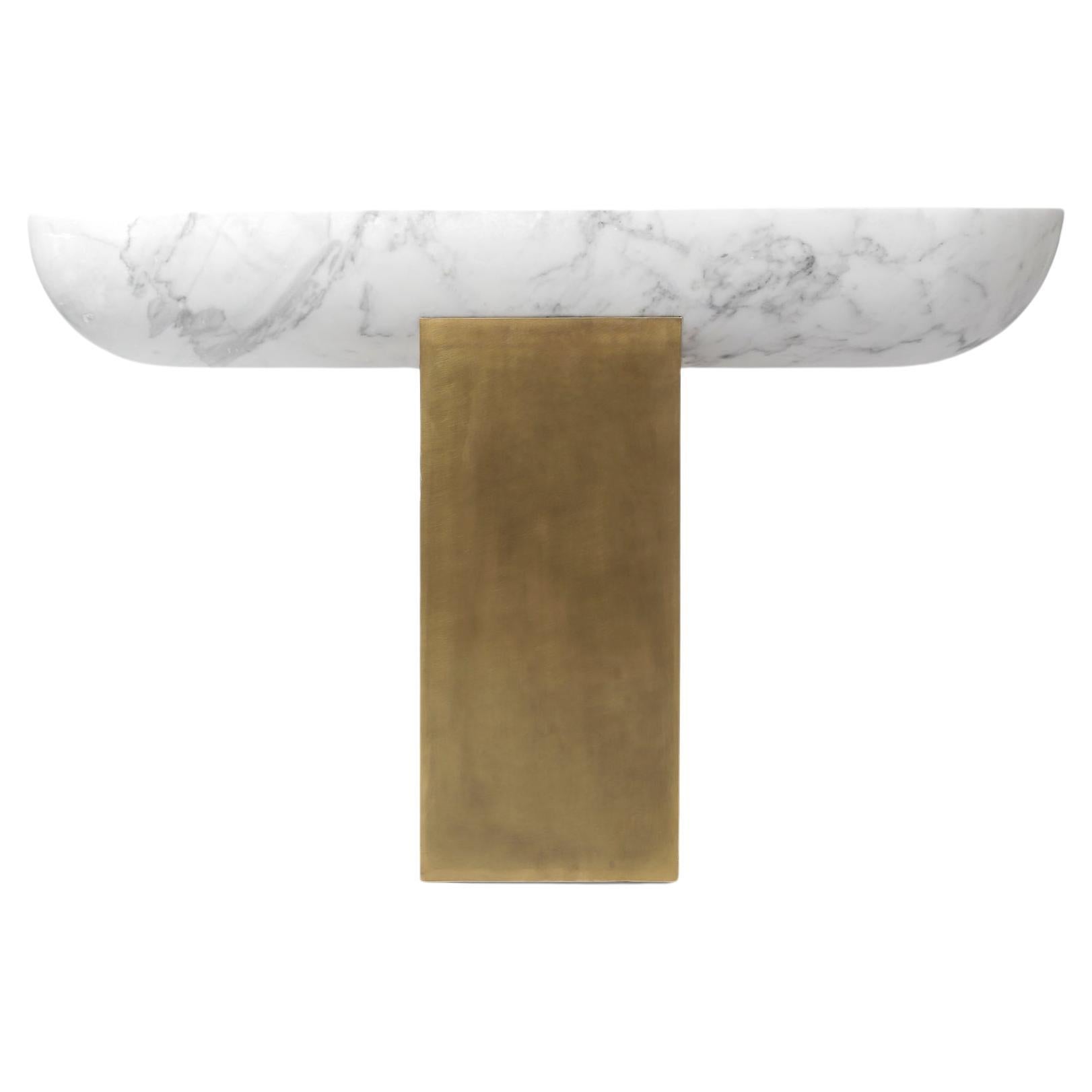 Pill Console Table in Italian Marble and Brass