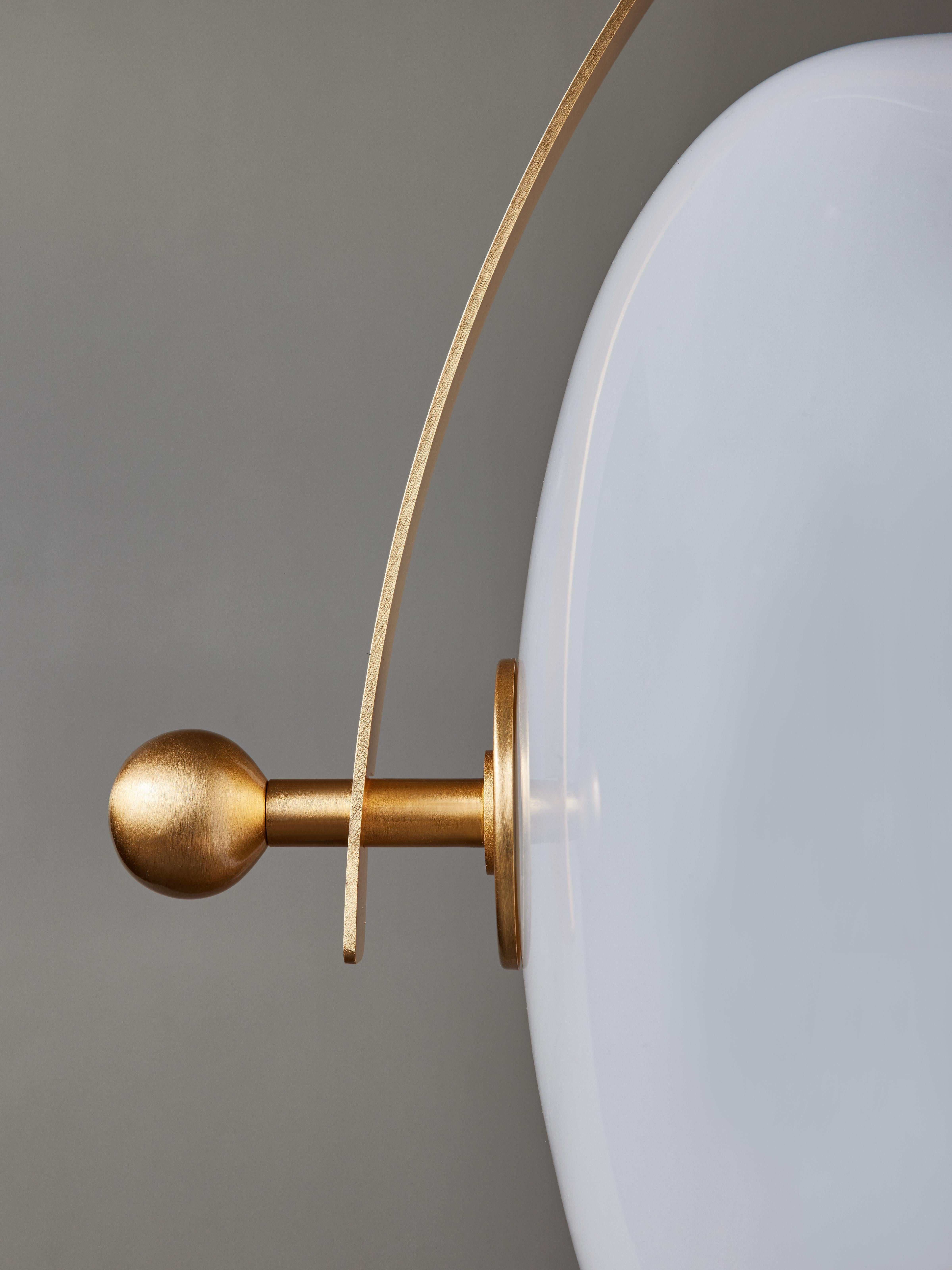 Italian Pill Shaped Brass and Opaline Glass Suspension