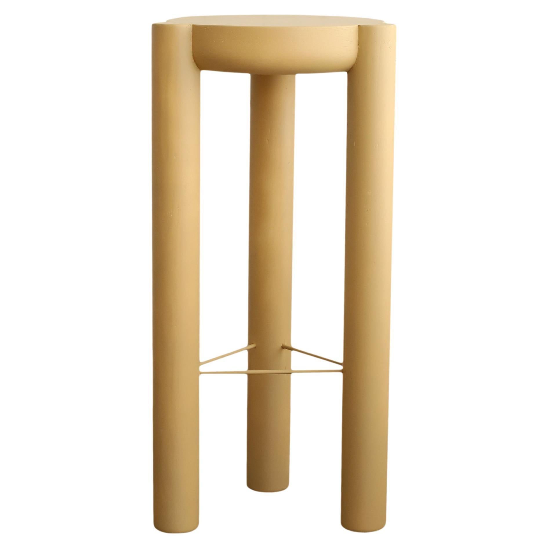 Pillar Bar Stool 3 Legged Wood and Lacquered - Beige For Sale