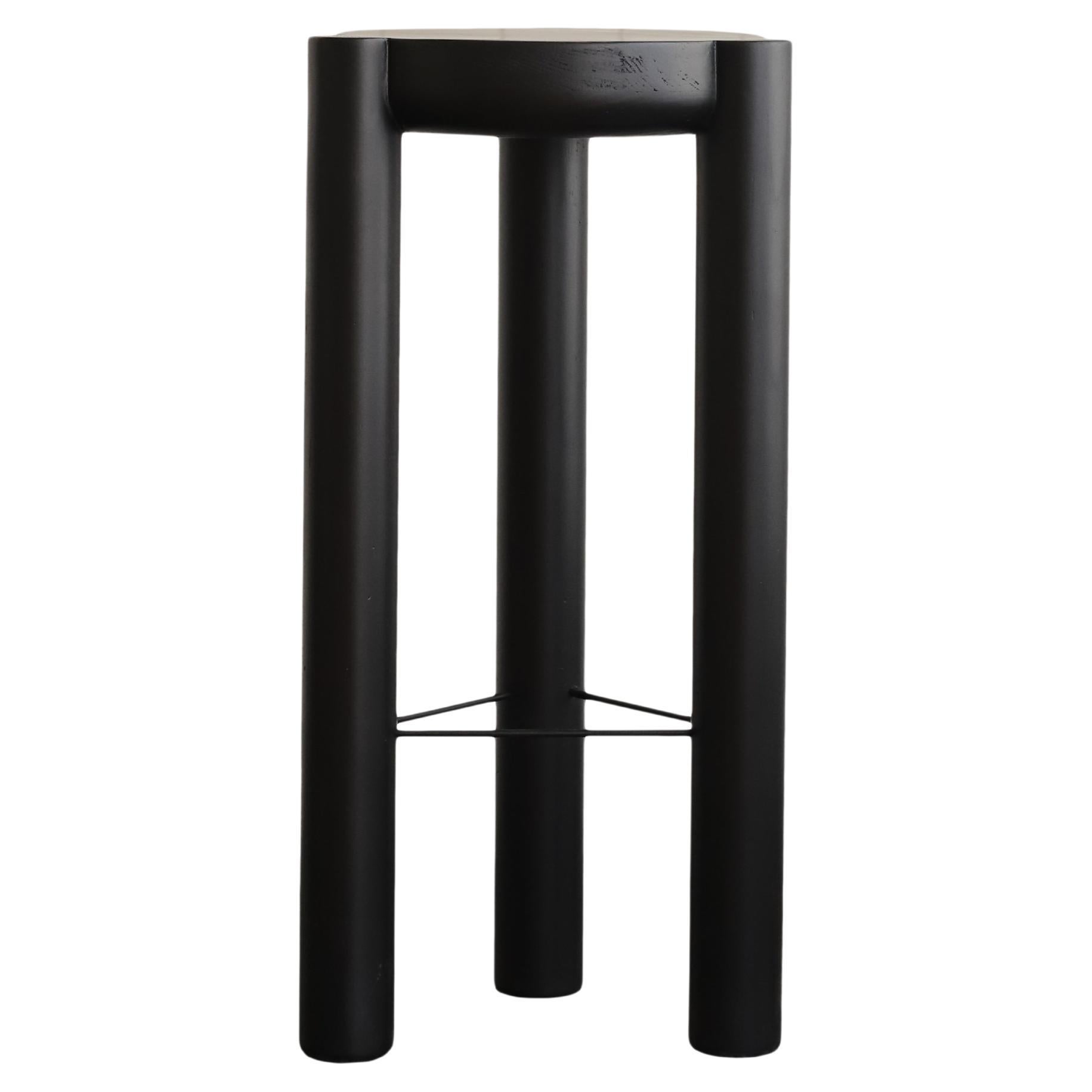 Pillar Bar Stool 3 Legged Wood and Lacquered, Black For Sale