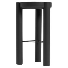 Tabouret de bar pilier 3 pieds Wood Wood et laqué, noir