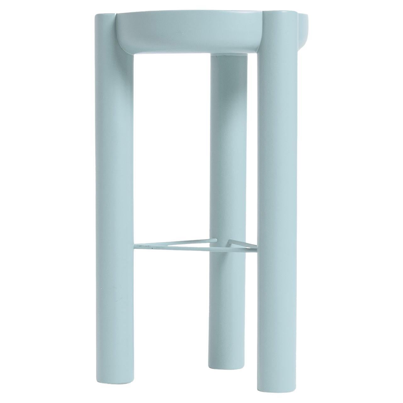 Pillar Bar Stool 3 Legged Wood and Lacquered, Blue For Sale