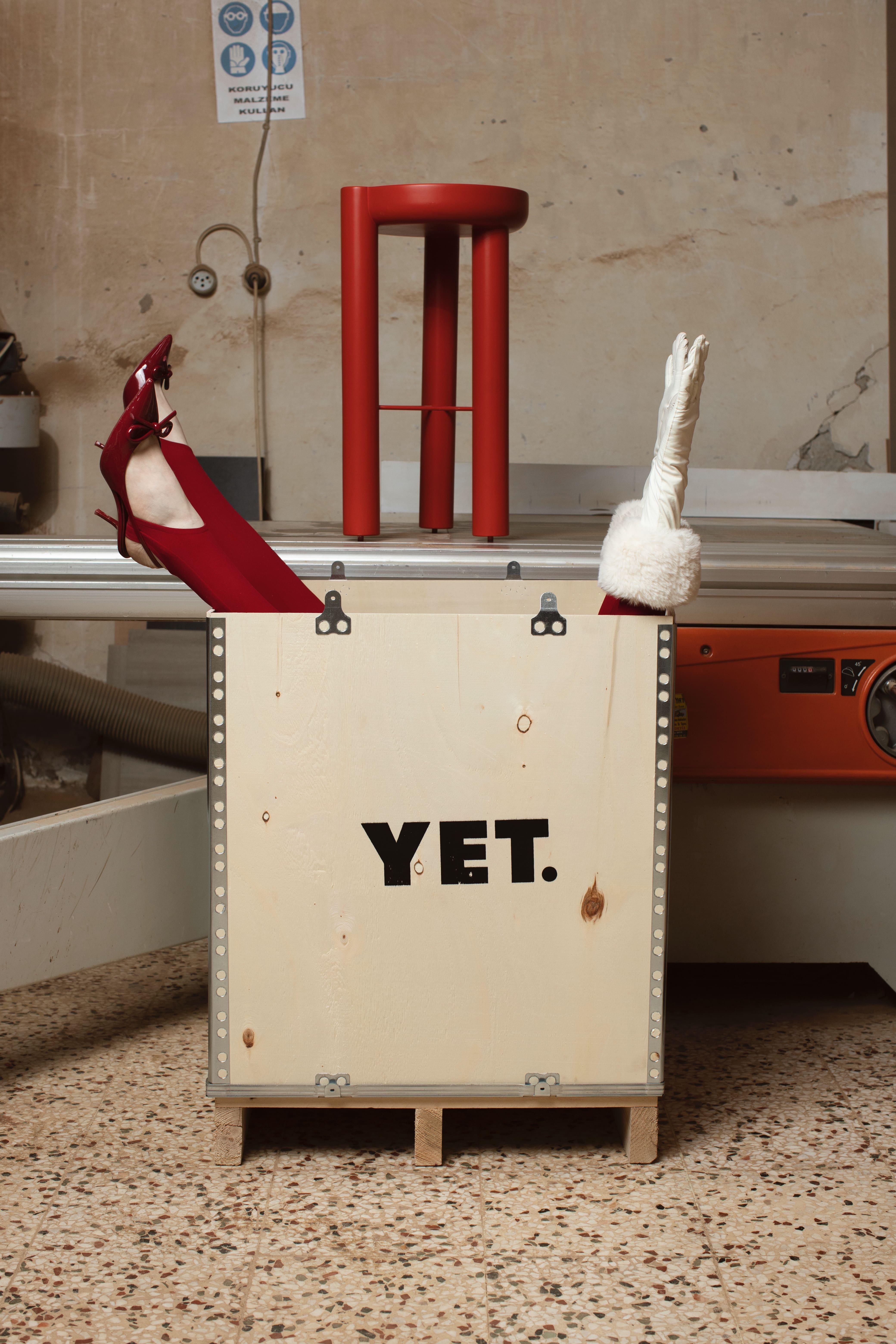 Pillar Bar Stool 3 Legged Wood and Lacquered, Red In New Condition For Sale In Istanbul, 34