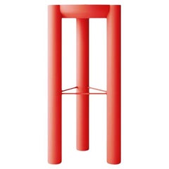Pillar Bar Stool 3 Legged Wood and Lacquered, Red