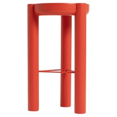 Pillar Bar Stool 3 Legged Wood and Lacquered, Red