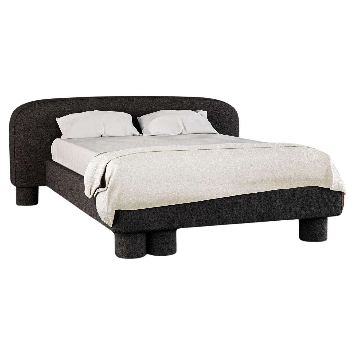 PILLAR BED - Modern Bed  in Black Boucle For Sale