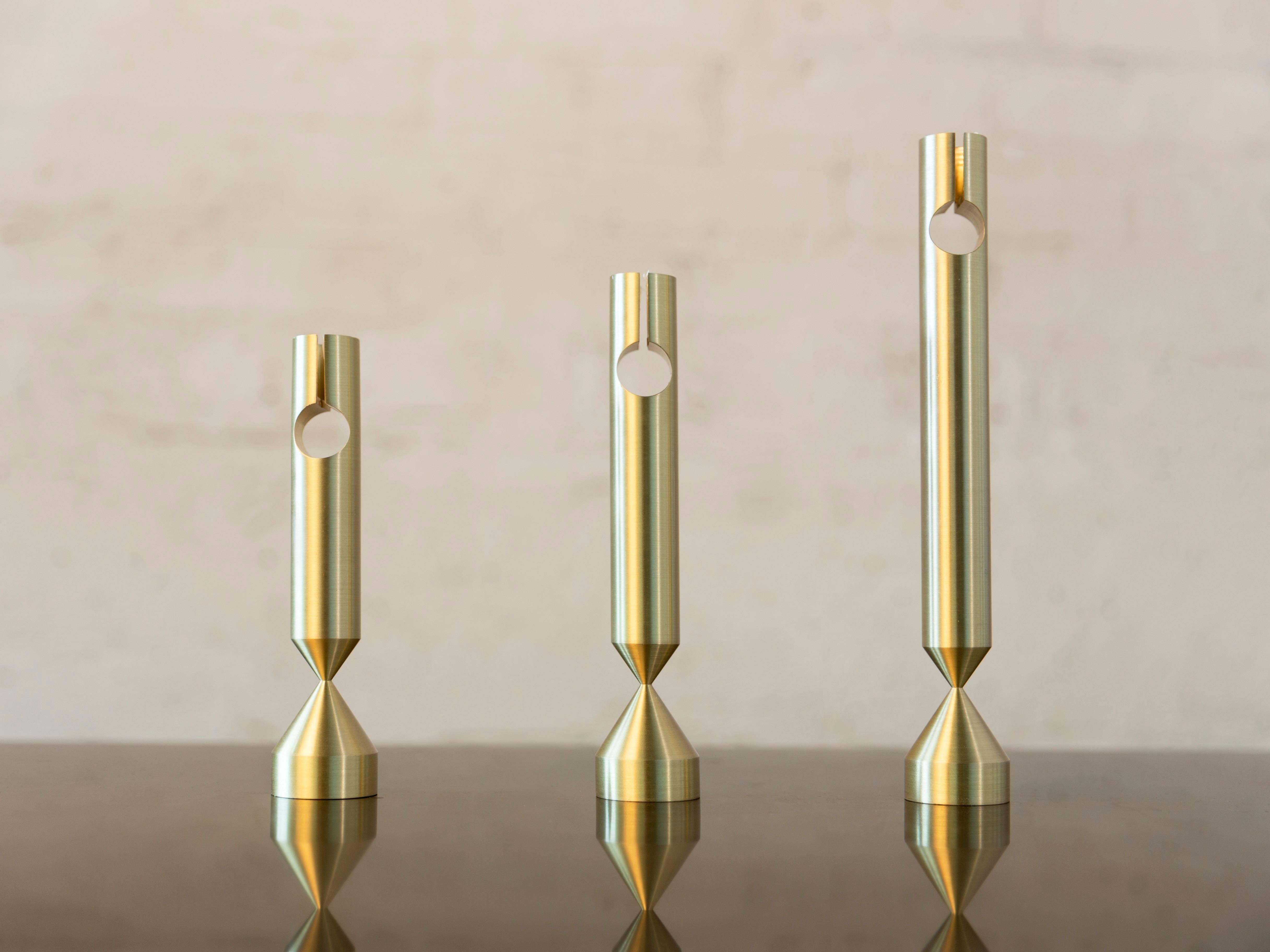 Modern Pillar Candlesticks with Three Sizes, Handcrafted in Chicago For Sale