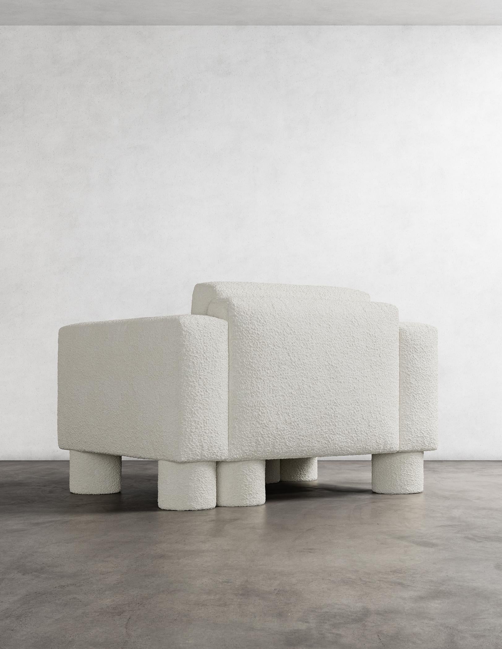 American PILLAR CHAIR - Modern Chair in Soft White Boucle For Sale