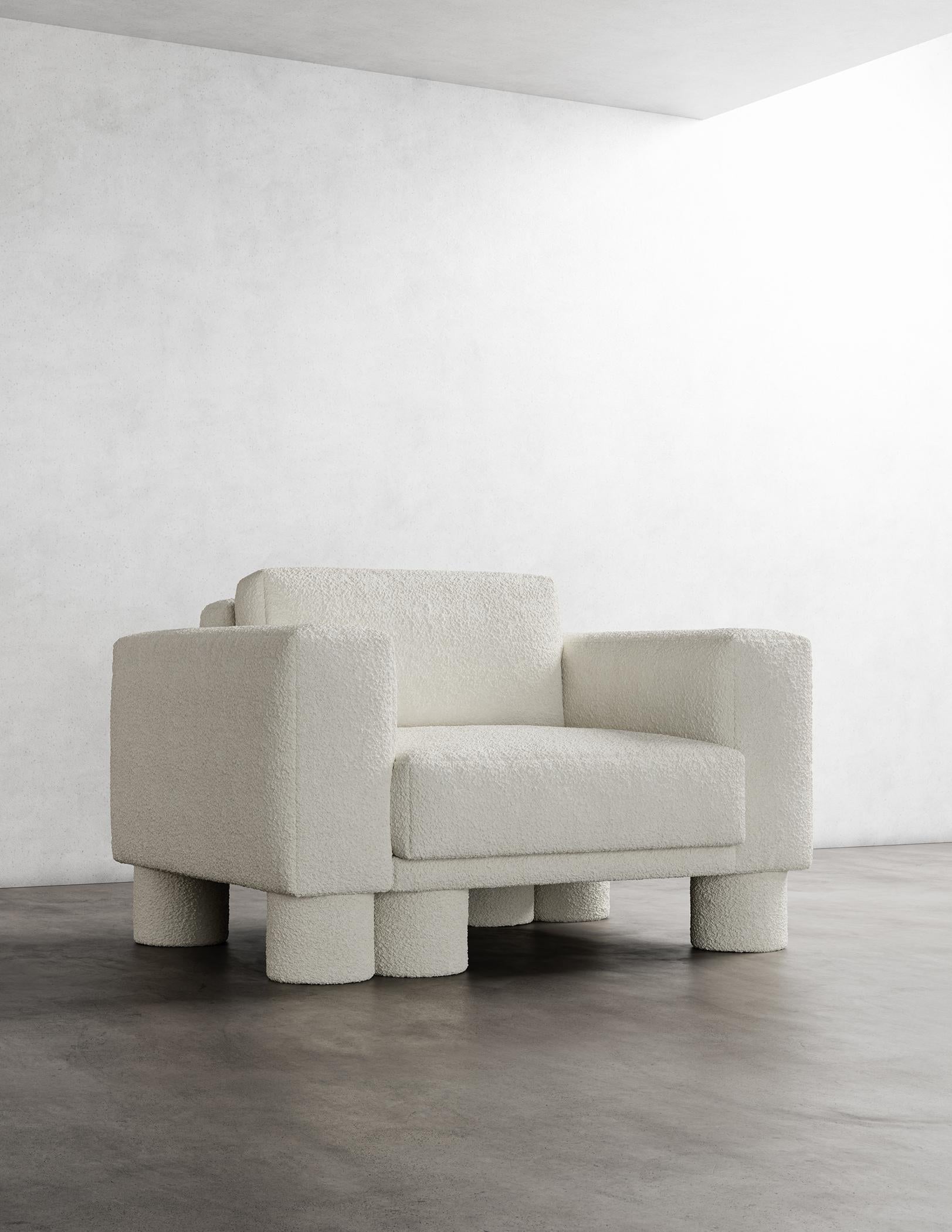 PILLAR CHAIR - Modern Chair in Soft White Boucle In New Condition For Sale In Laguna Niguel, CA