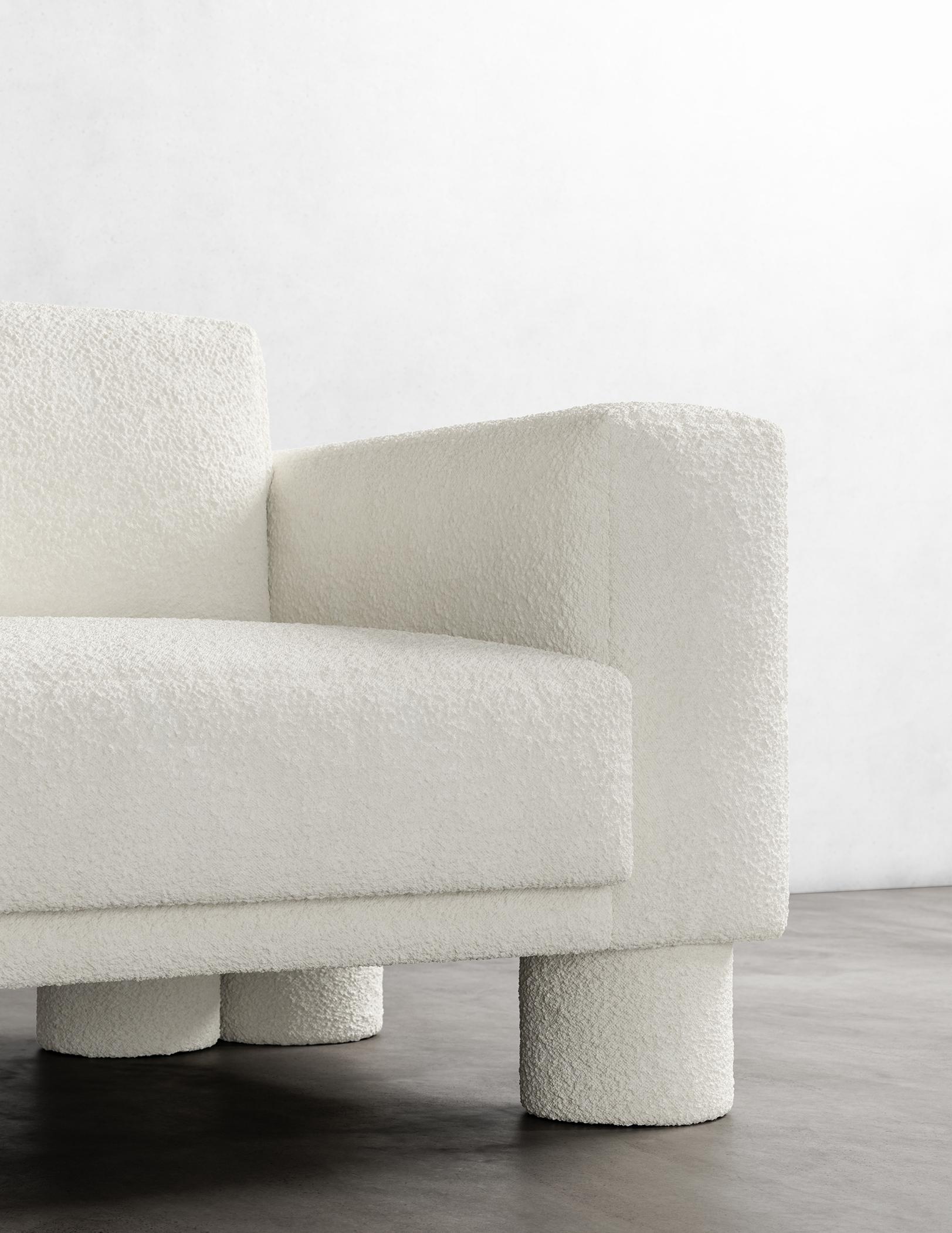 Contemporary PILLAR CHAIR - Modern Chair in Soft White Boucle For Sale