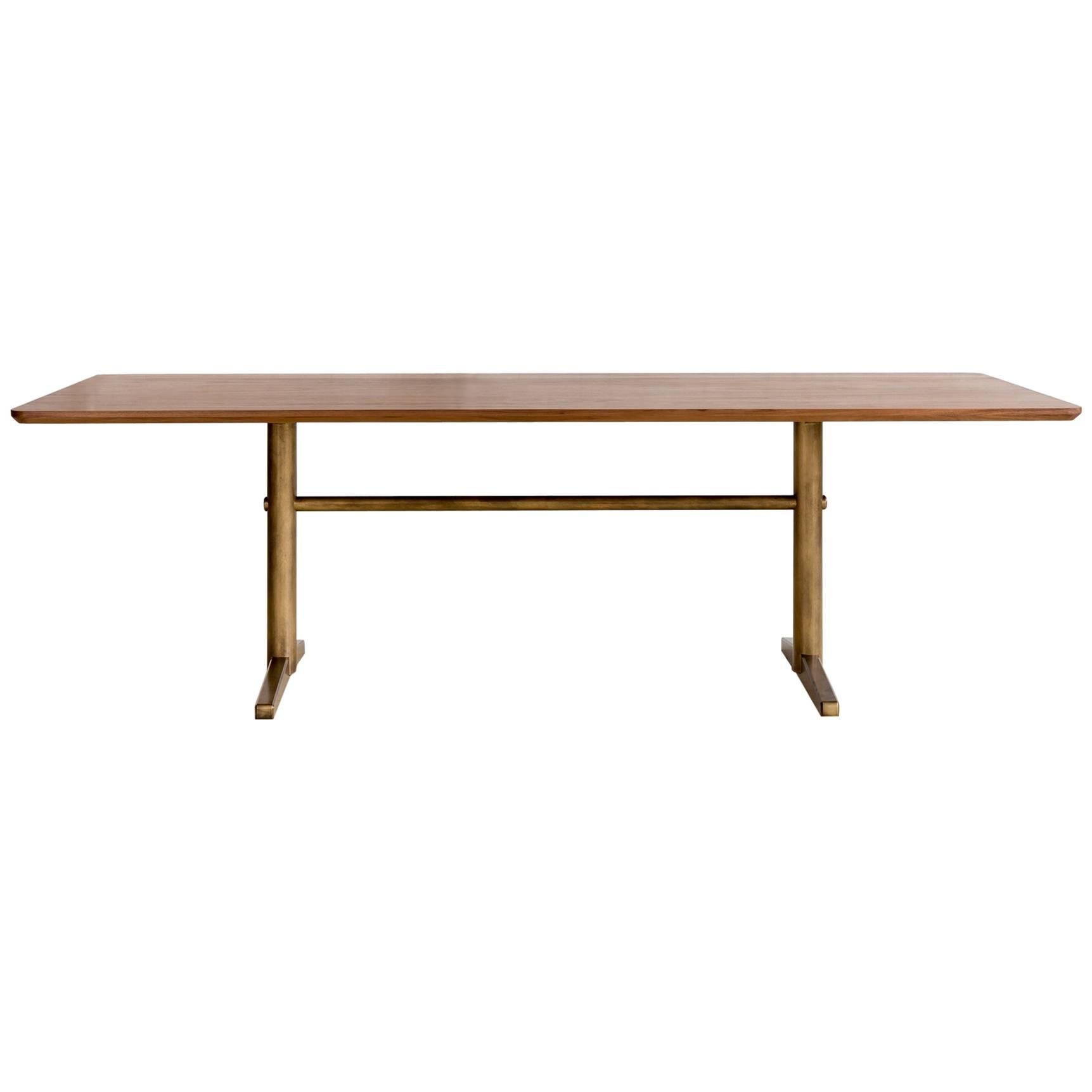Tavolo da pranzo Pillar in noce e ottone spazzolato di Fort Standard, in stock