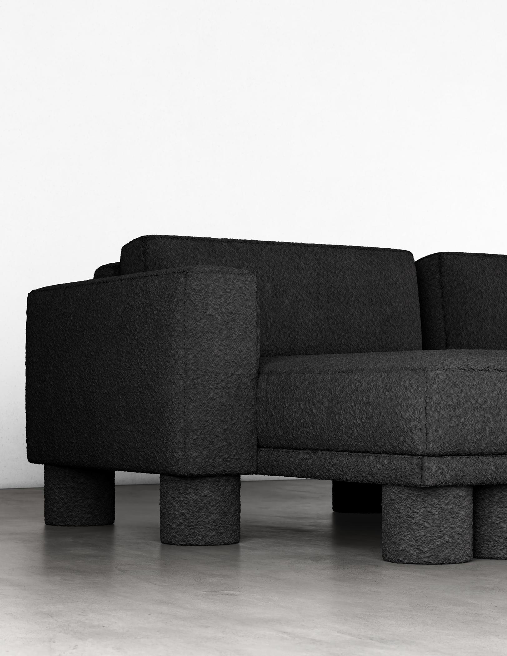 American PILLAR SECTIONAL - Modern design in Black Boucle For Sale