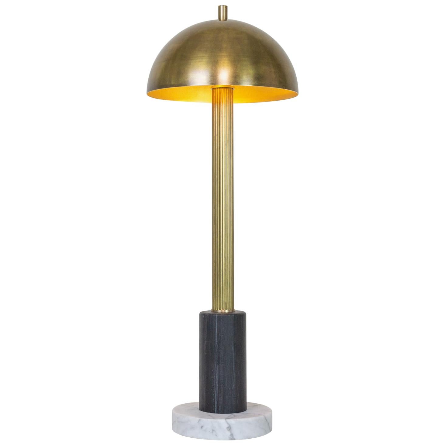 Pillar Table Lamp, Contemporary Lamp, Antique Brass, Marble by Kalin Asenov For Sale