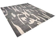 "Pillars" Abstract Contemporary Rug in Himalayan Wool and Chinese Silk