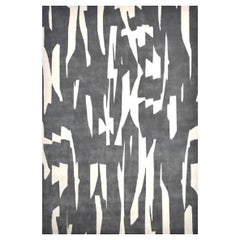 "Pillars" Abstract Contemporary Rug in Himalayan Wool and Chinese Silk