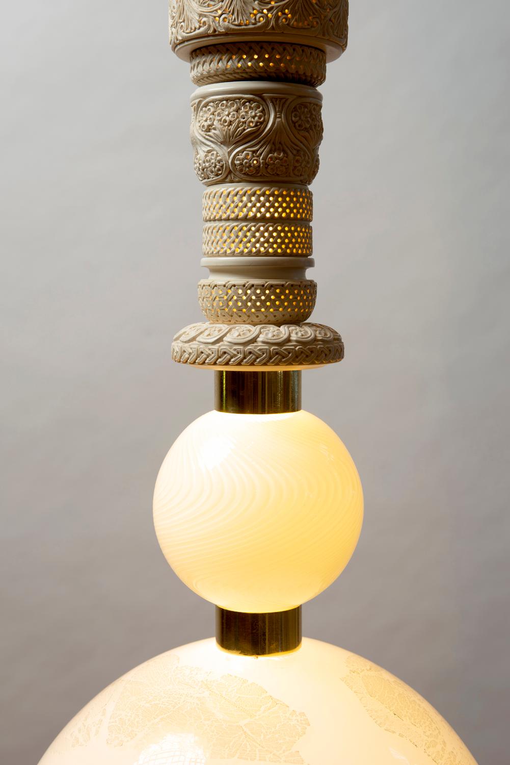 Feyza Kemahlioglu
Pillars of Meerschaum: Evening White, 2018
Meerschaum, blown glass, brass, gold leaf and LEDs
72 x 12 x 12 in
Can be made to order

Feyza Kemahlioglu is inspired by the architecture and culture of her native Istanbul. Feyza’s