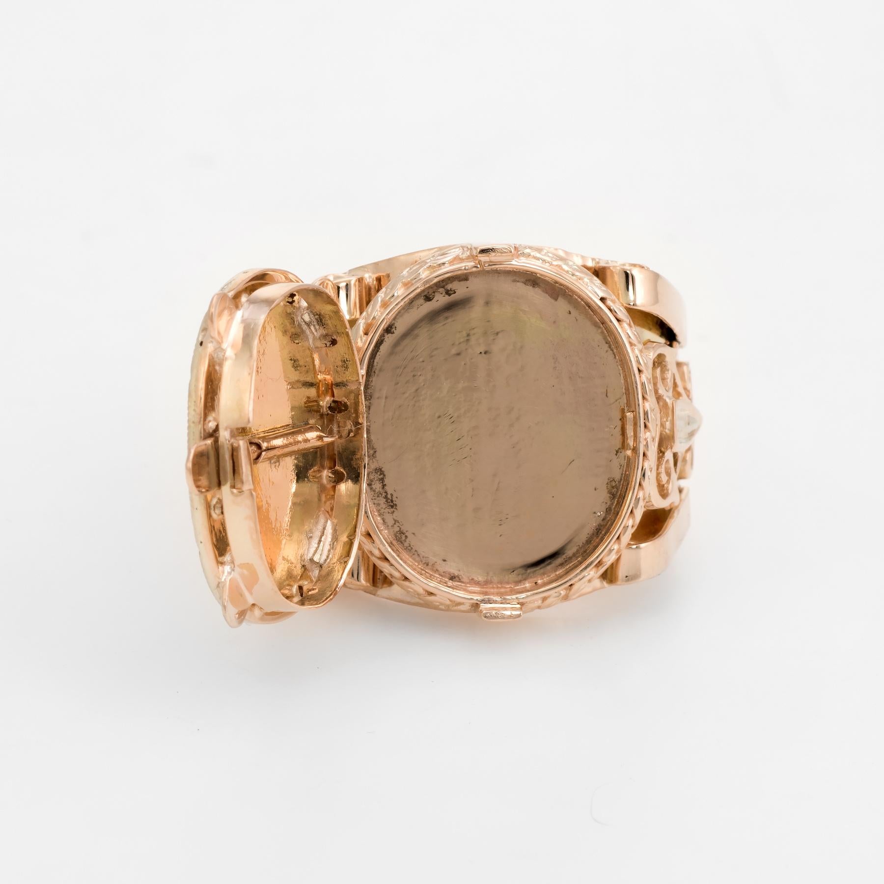 Pillbox Ring Öffnet 14 Karat Gold Diamant Cocktail Ring Geheimfach für Damen oder Herren