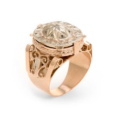Pillbox Ring Vintage 14 Karat Rose Gold Diamond Cocktail Ring Secret Compartment