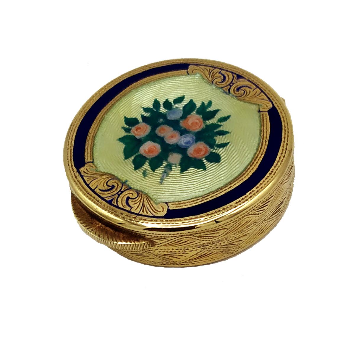 Late 20th Century Pillbox with Flowers Hand painted Viennese Art Nouveau Style Salimbeni