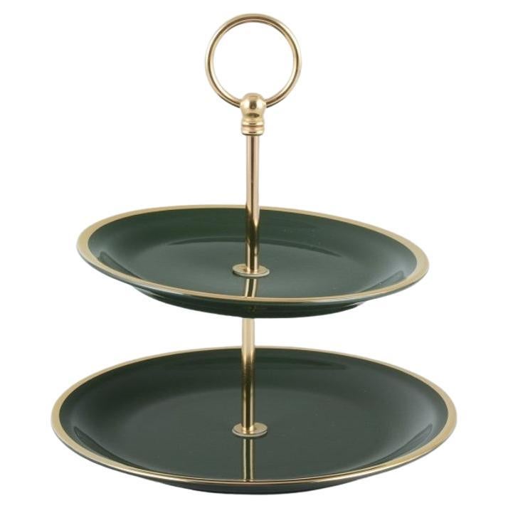 Pillivuyt, Francia. Portapasteles/etagère de porcelana. "Bistro Verde".