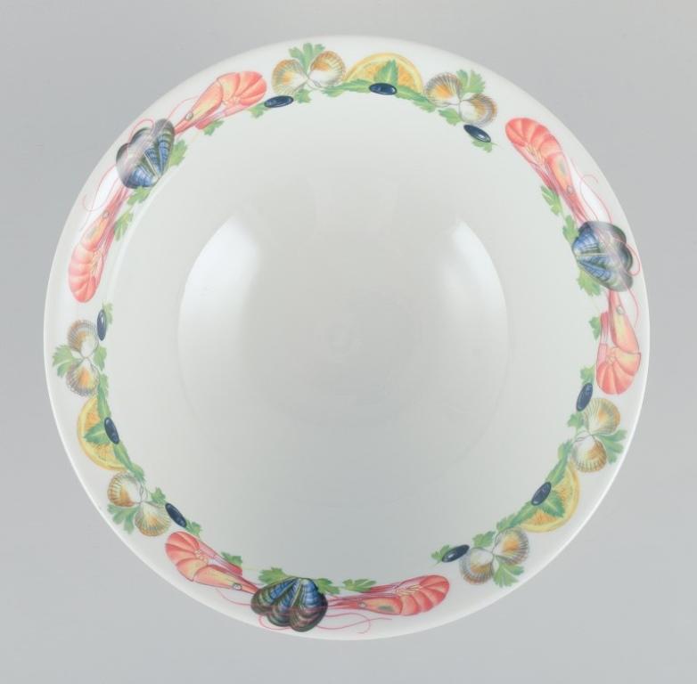 French Pillivuyt, France. Large porcelain bowl with seafood motif. Approx. 1970s For Sale