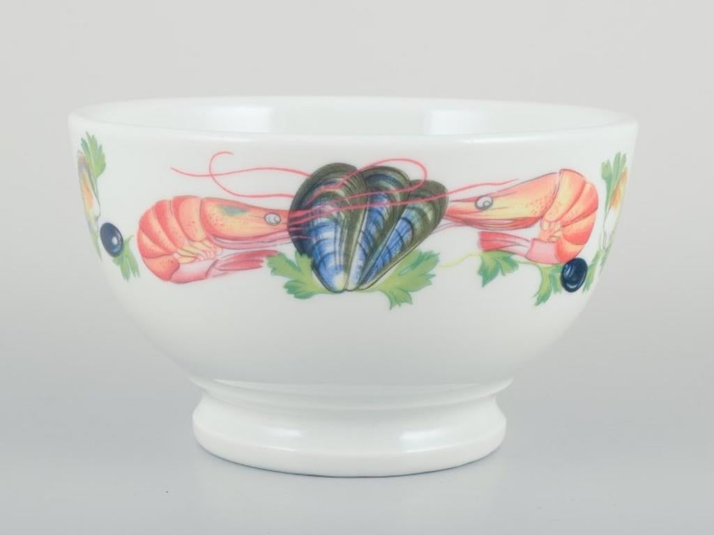 French Pillivuyt, France. Set of two porcelain bowls with seafood motif. For Sale