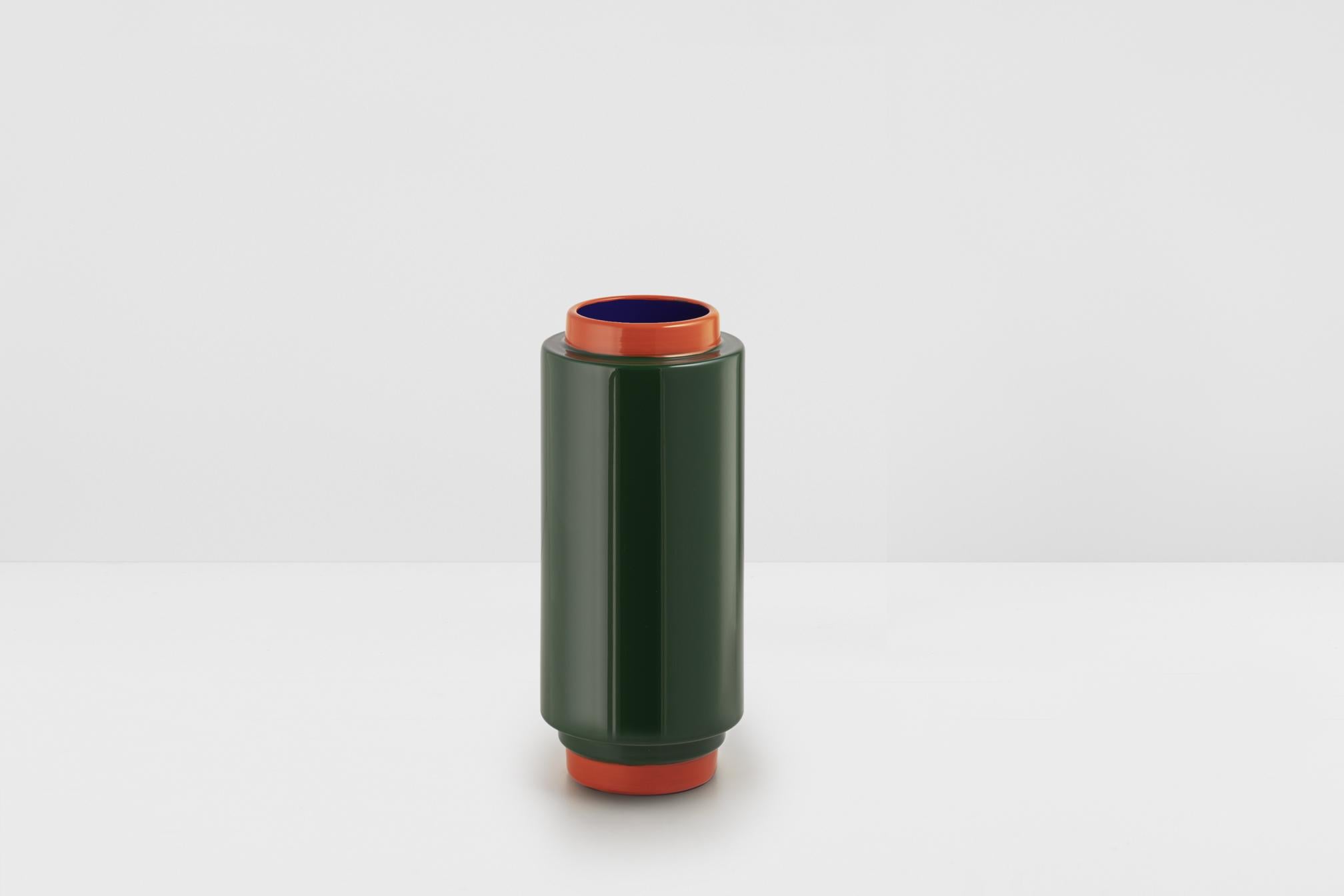 Italian Pilloni, Cylindrical Glazed Ceramic Vases For Sale