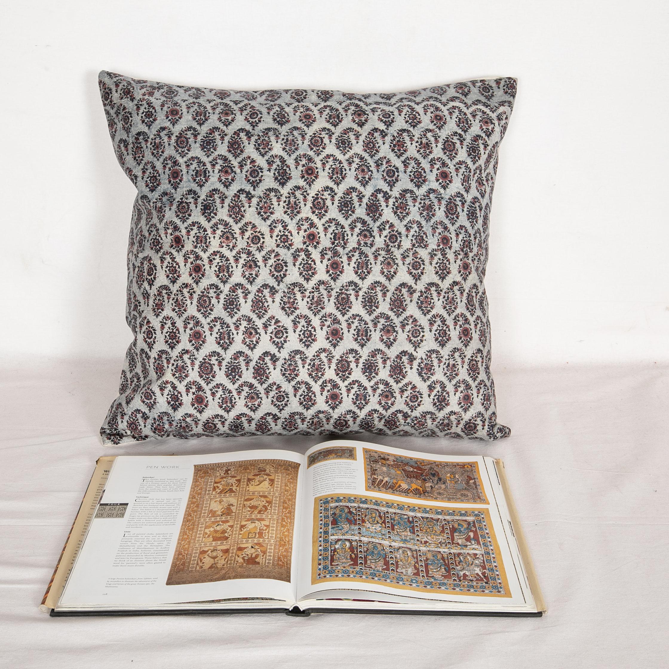 Kalamkari Pillow Case Fashioned from an Antique Indian Qalamkar Panel, Late 19th Century For Sale
