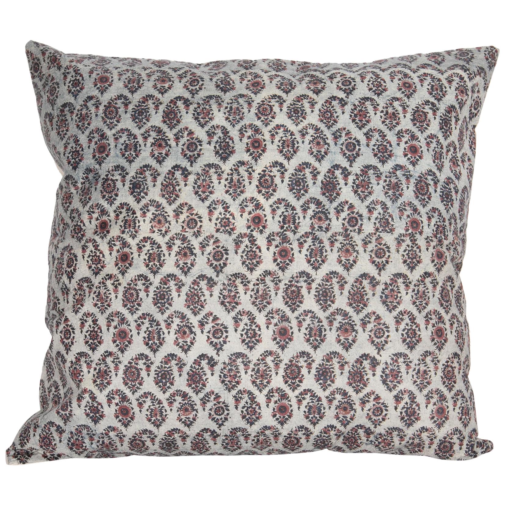 Pillow Case Fashioned from an Antique Indian Qalamkar Panel, Late 19th Century For Sale