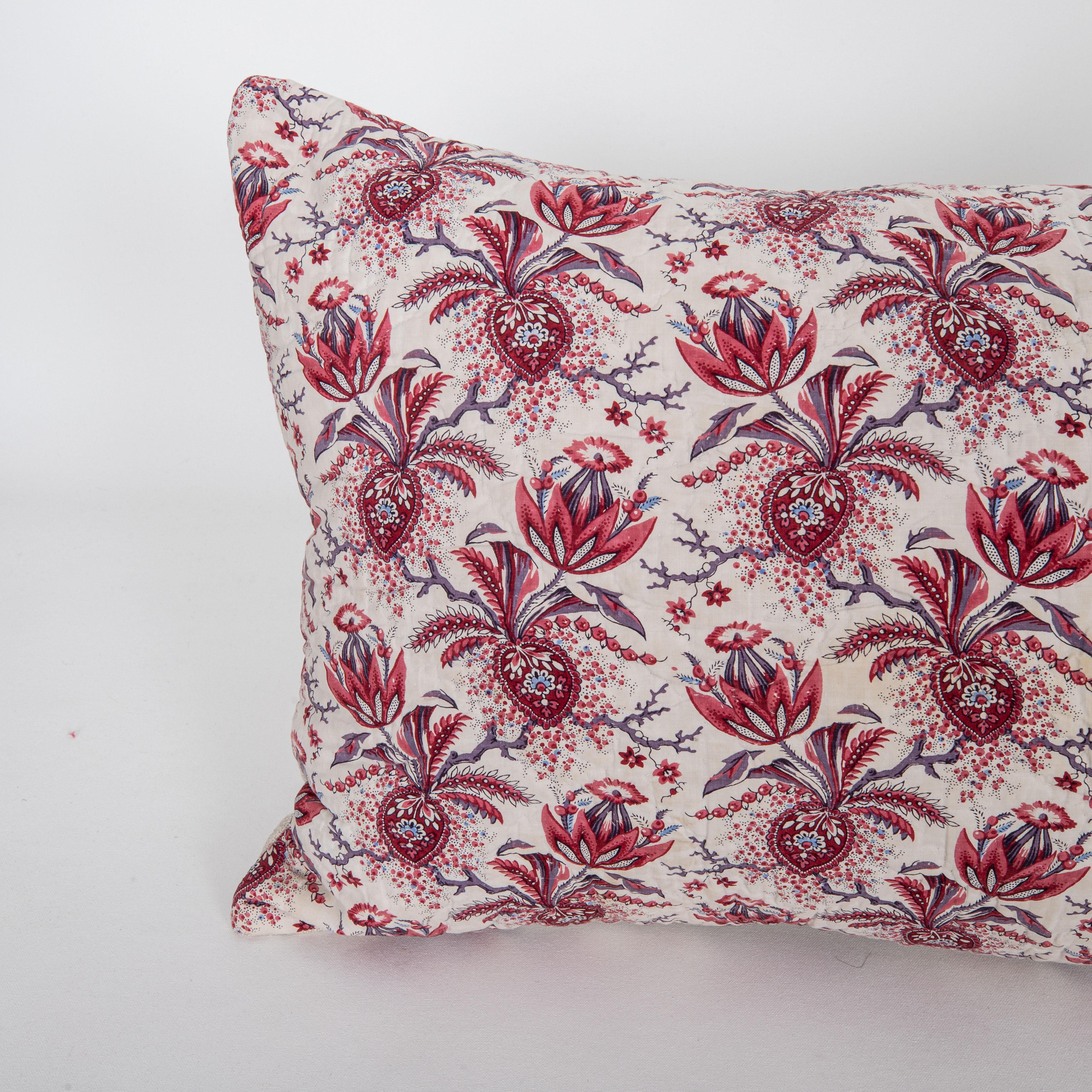 Kalamkari Pillow Case Made From 19th C.  French Quilt Fragment For Sale