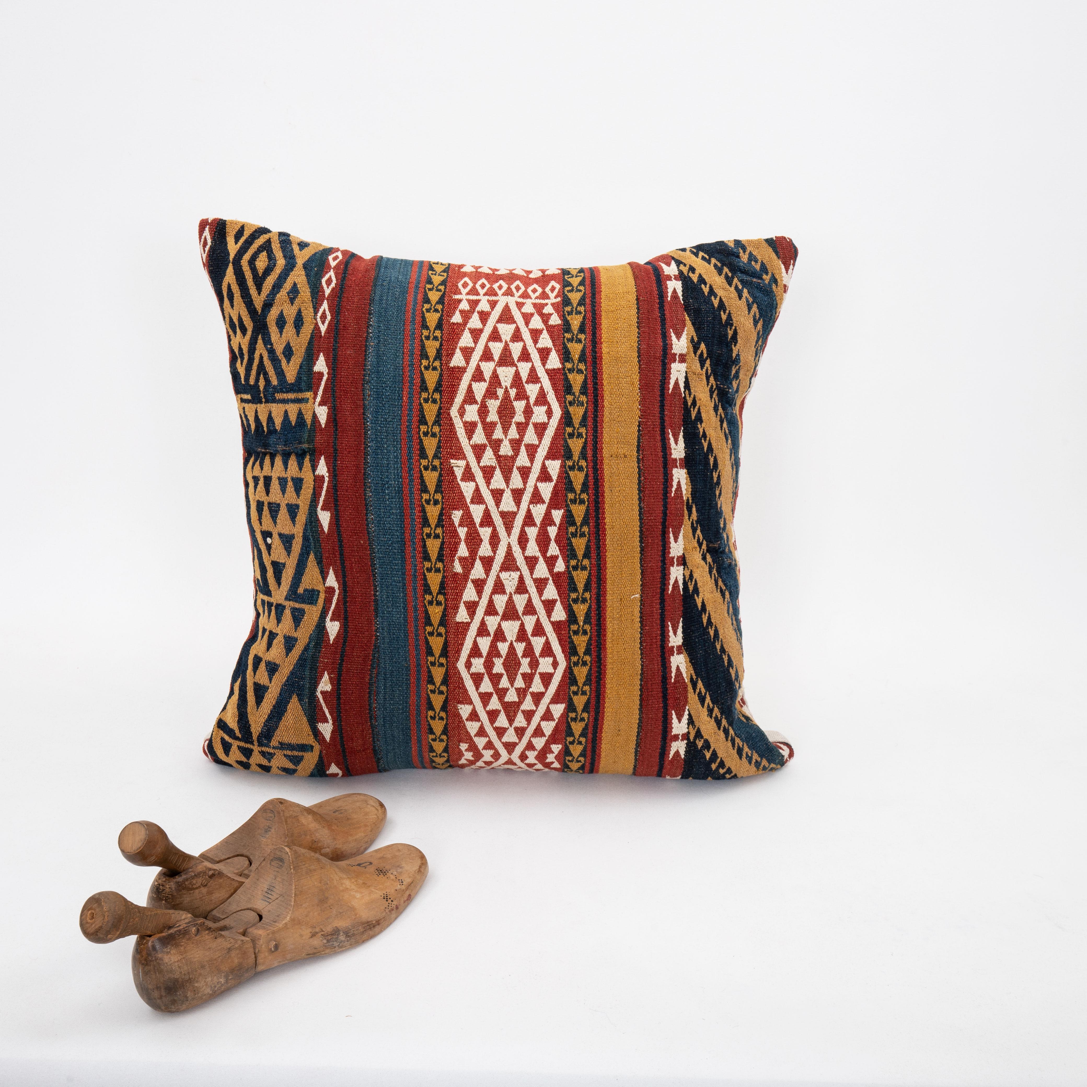 Tribal Pillow Case Made from a 19th C. Uzbek Gudjeri Kilim For Sale