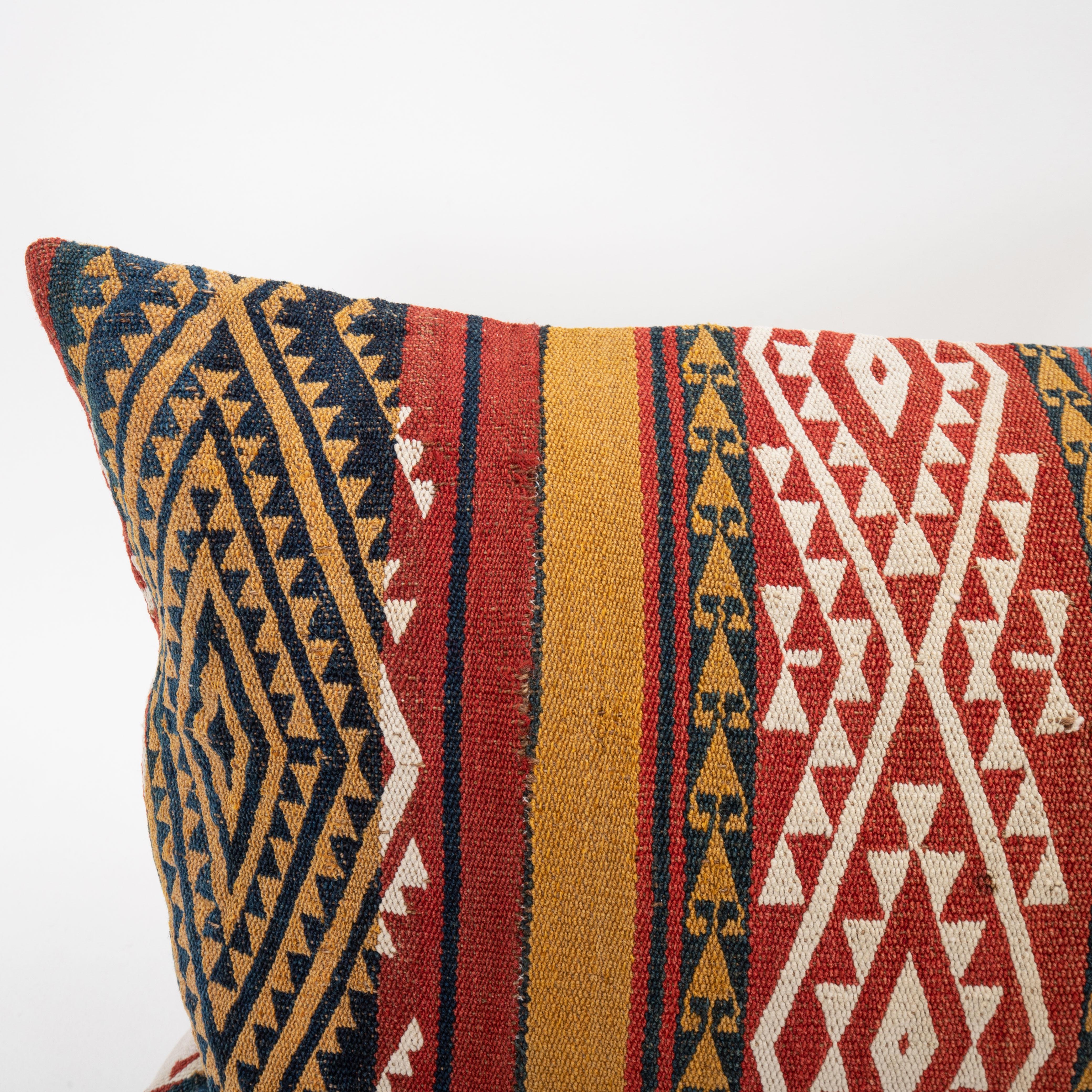 Hand-Woven Pillow Case Made from a 19th C. Uzbek Gudjeri Kilim For Sale