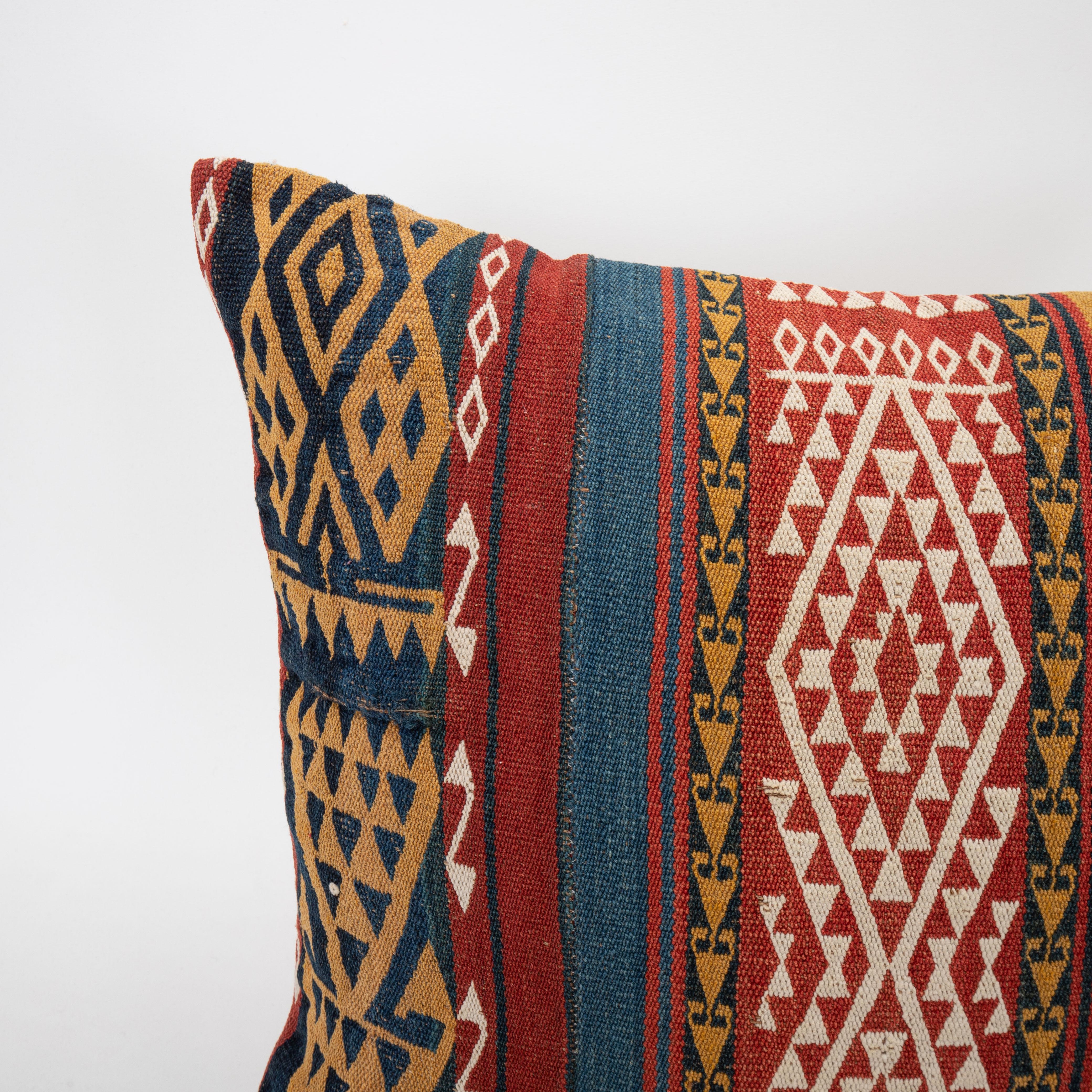 Hand-Woven Pillow Case Made from a 19th C. Uzbek Gudjeri Kilim For Sale