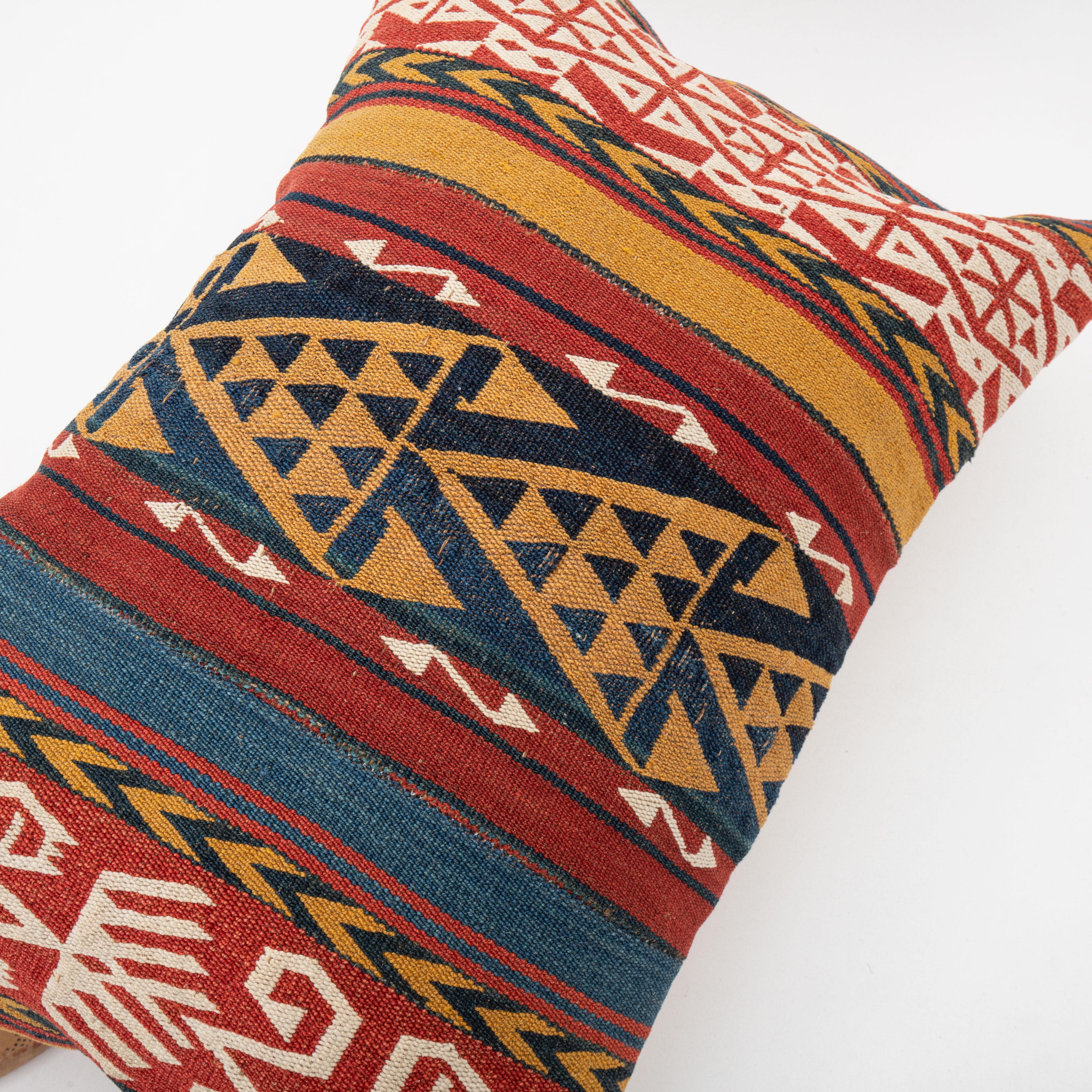 Wool Pillow Case Made from a 19th C. Uzbek Gudjeri Kilim For Sale