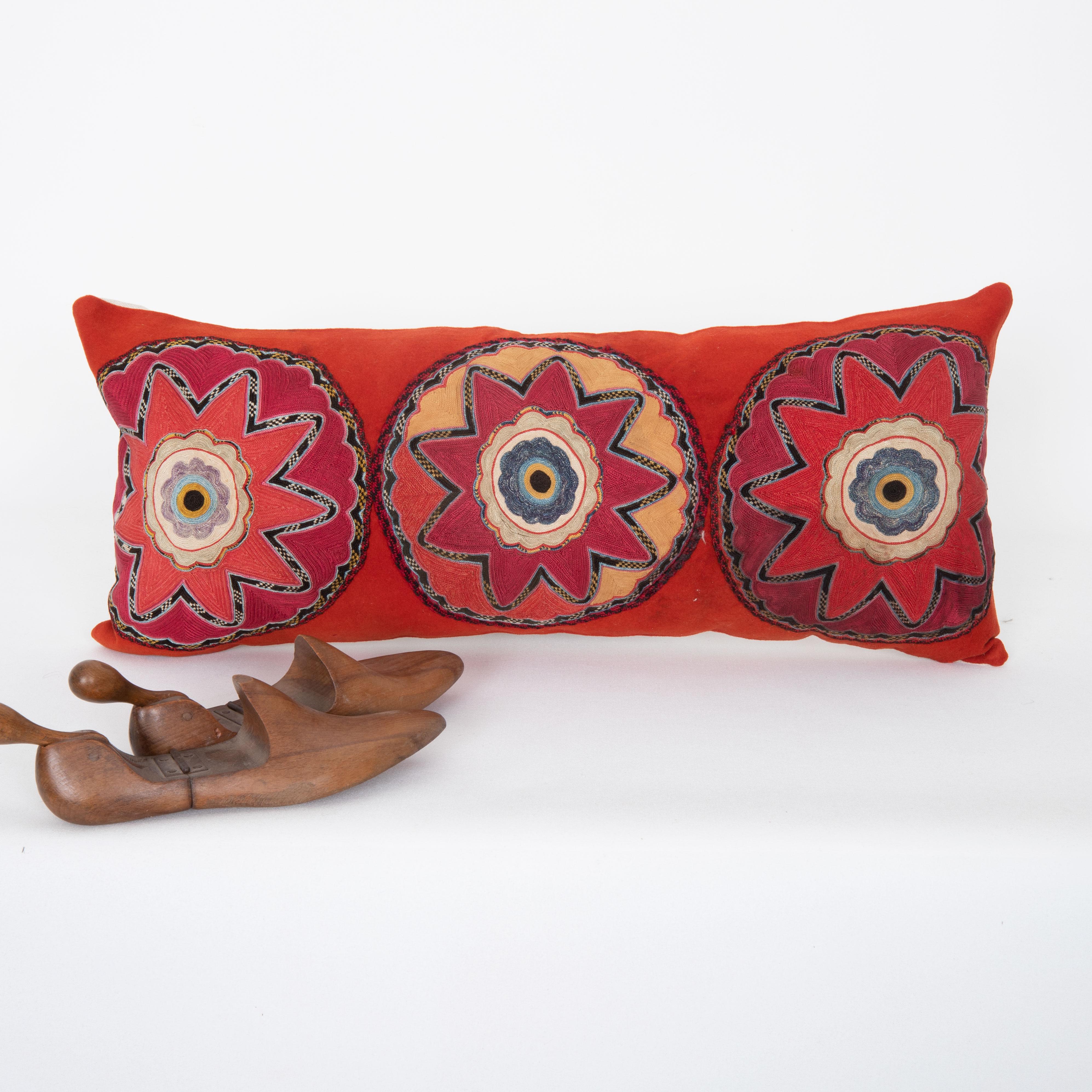 Tribal Pillow Case Made From a L 19th C. Uzbek Lakai Appliqued Panel For Sale