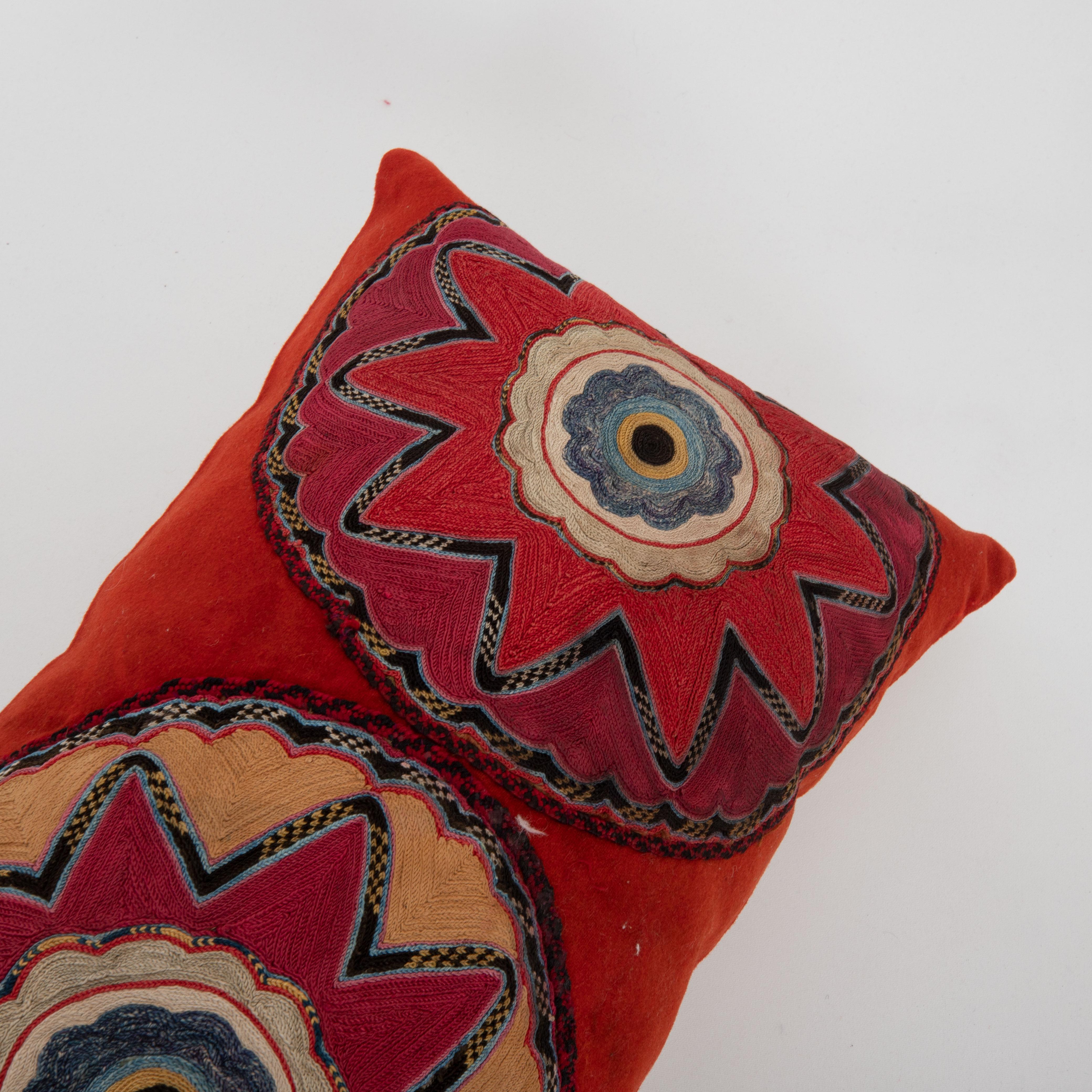 Embroidered Pillow Case Made From a L 19th C. Uzbek Lakai Appliqued Panel For Sale