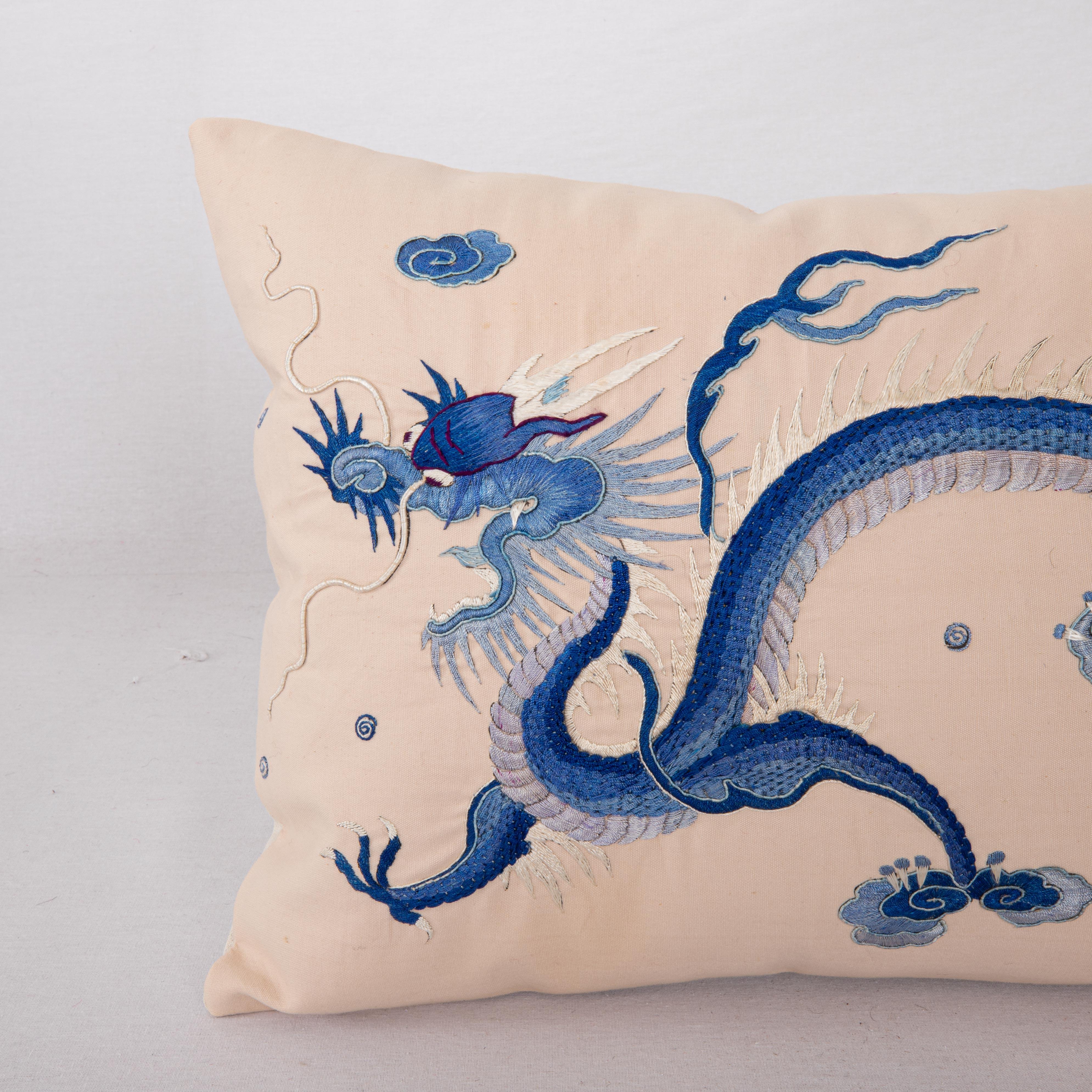 Chinese Pillow Case Made from a Vintage Asian Embroidery, Mid-20th Century