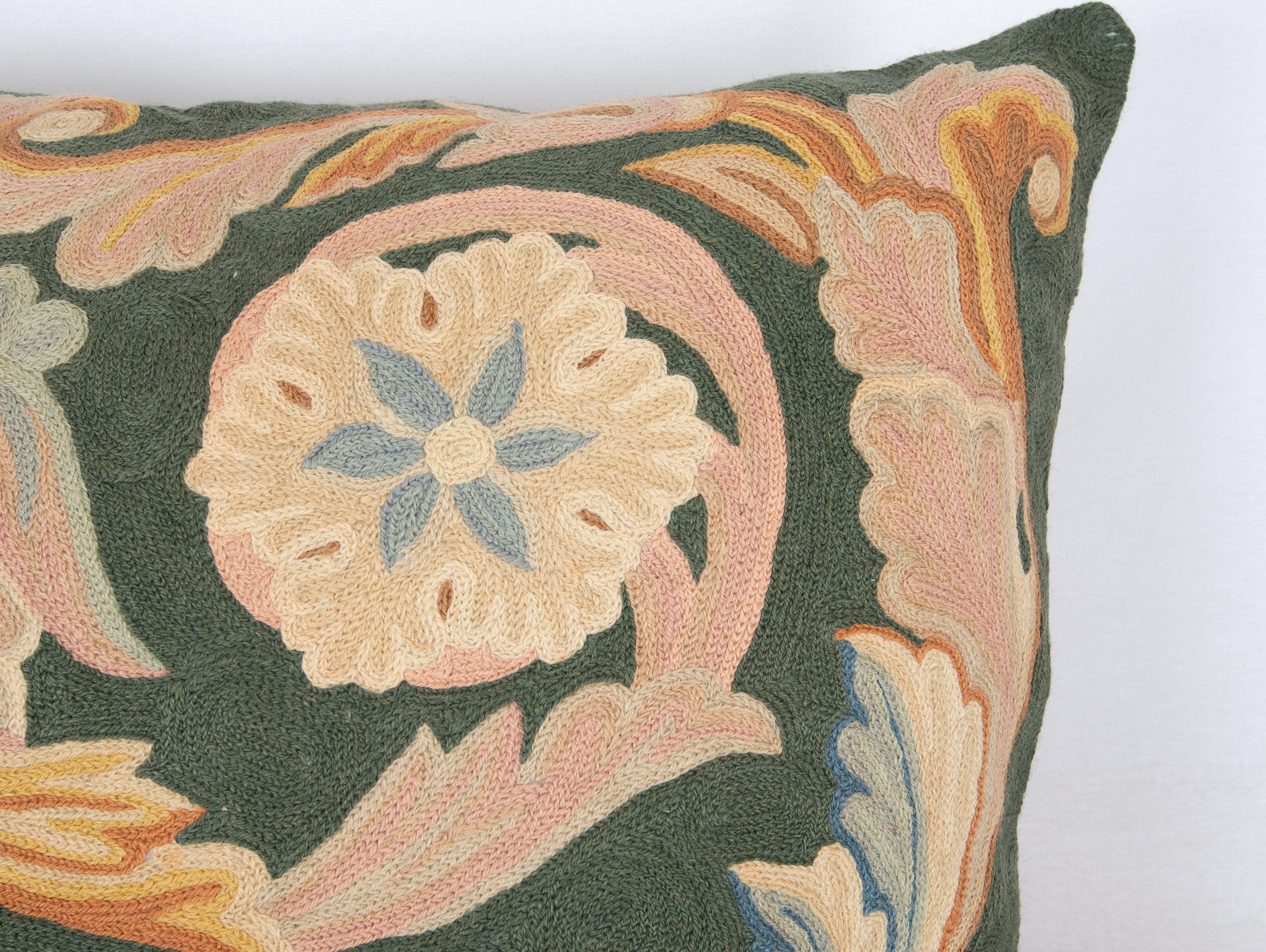 Embroidered Pillow Case Made from a Vintage Chain Stitched Crewel work, India For Sale