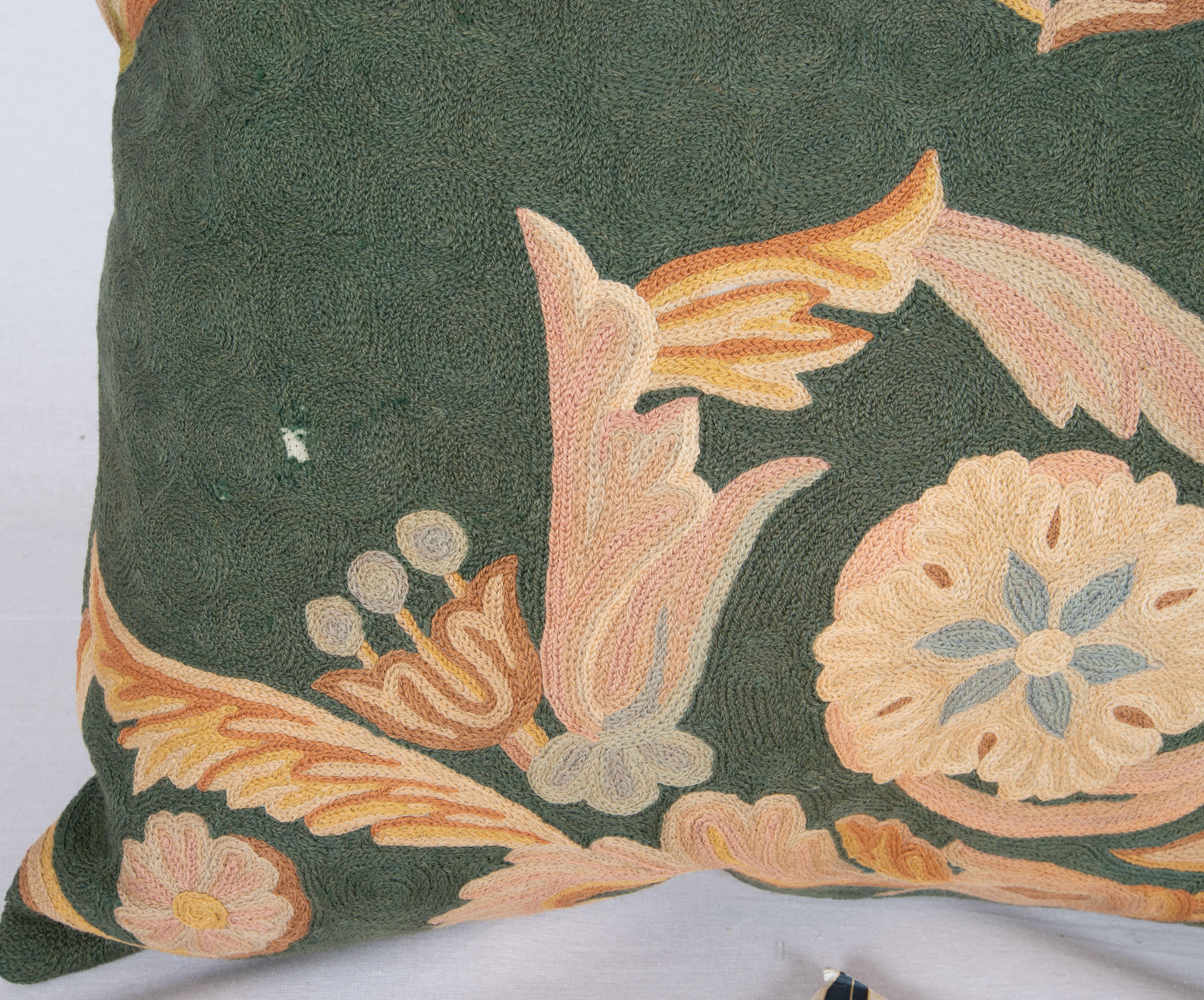 20th Century Pillow Case Made from a Vintage Chain Stitched Crewel Work, India For Sale
