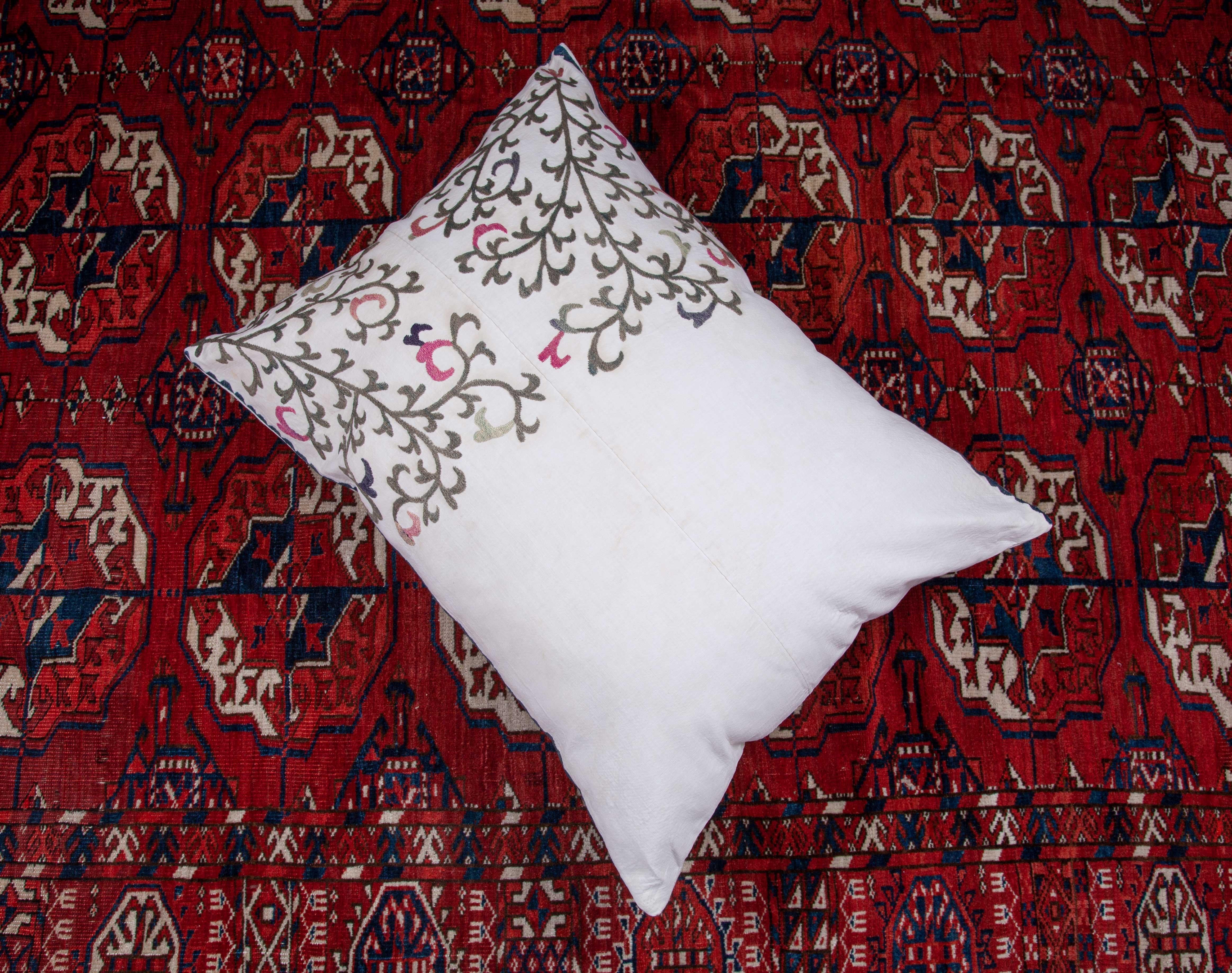 Cotton Pillow Case Made from a Vintage Suzani, Uzbekistan, Mid-20th Century For Sale